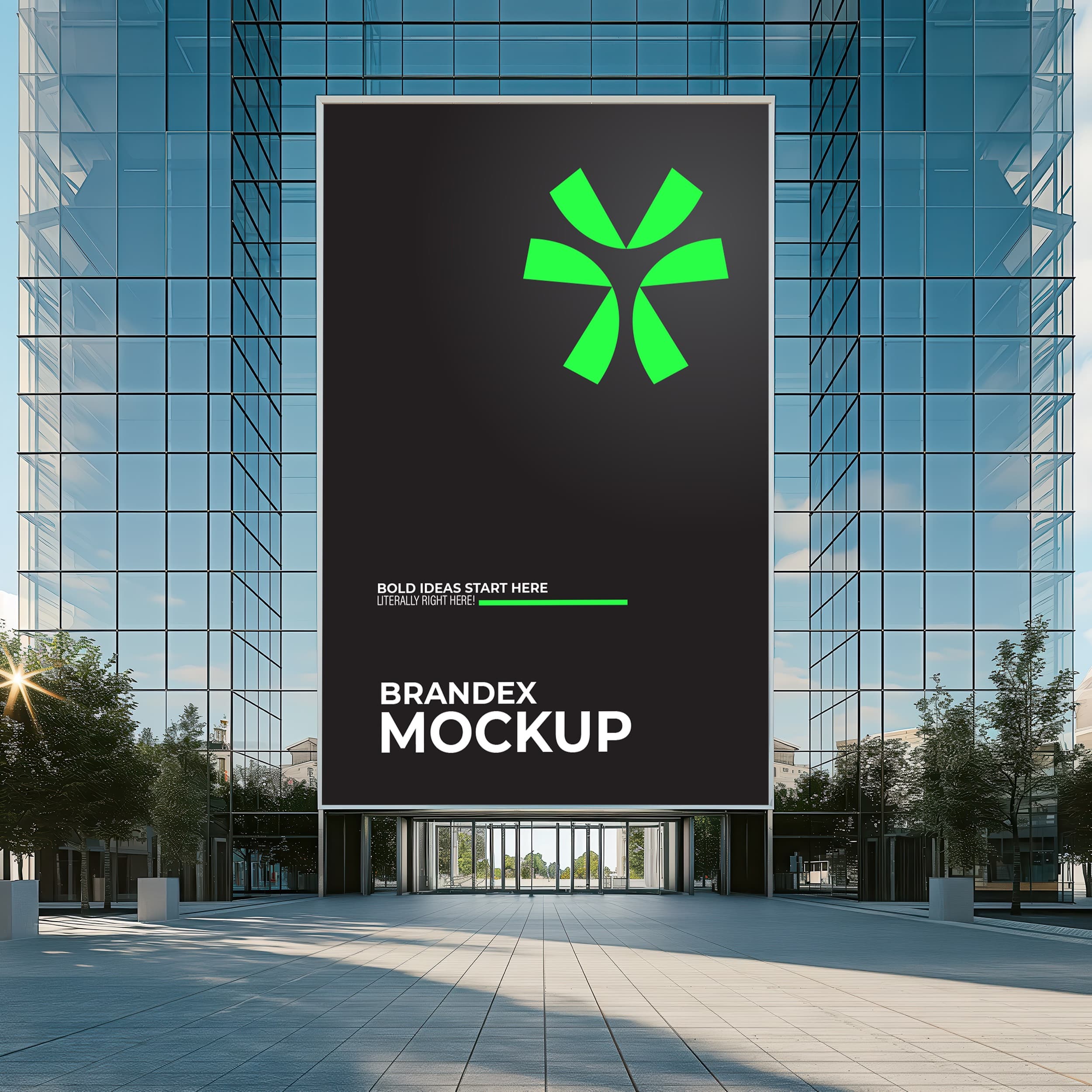 Modern Glass Skyscraper – High-Visibility Vertical Building Banner Mockup