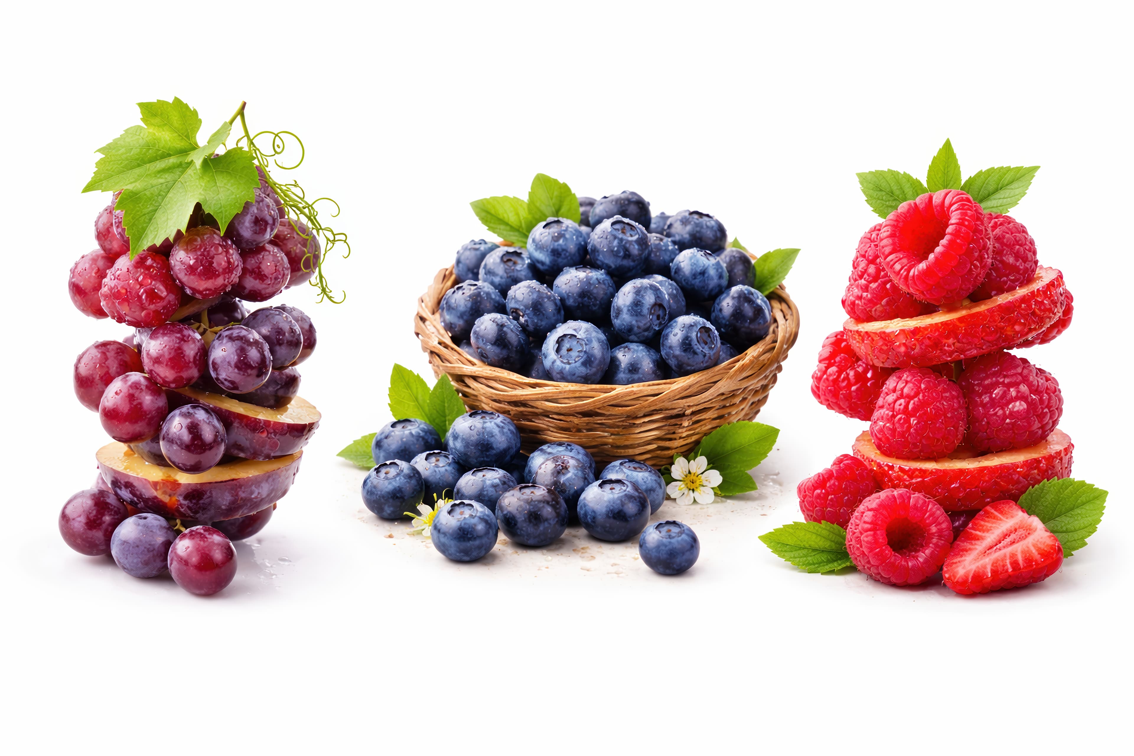 Antioxidant Trio: Sliced Grape, Blueberry & Raspberry Stack