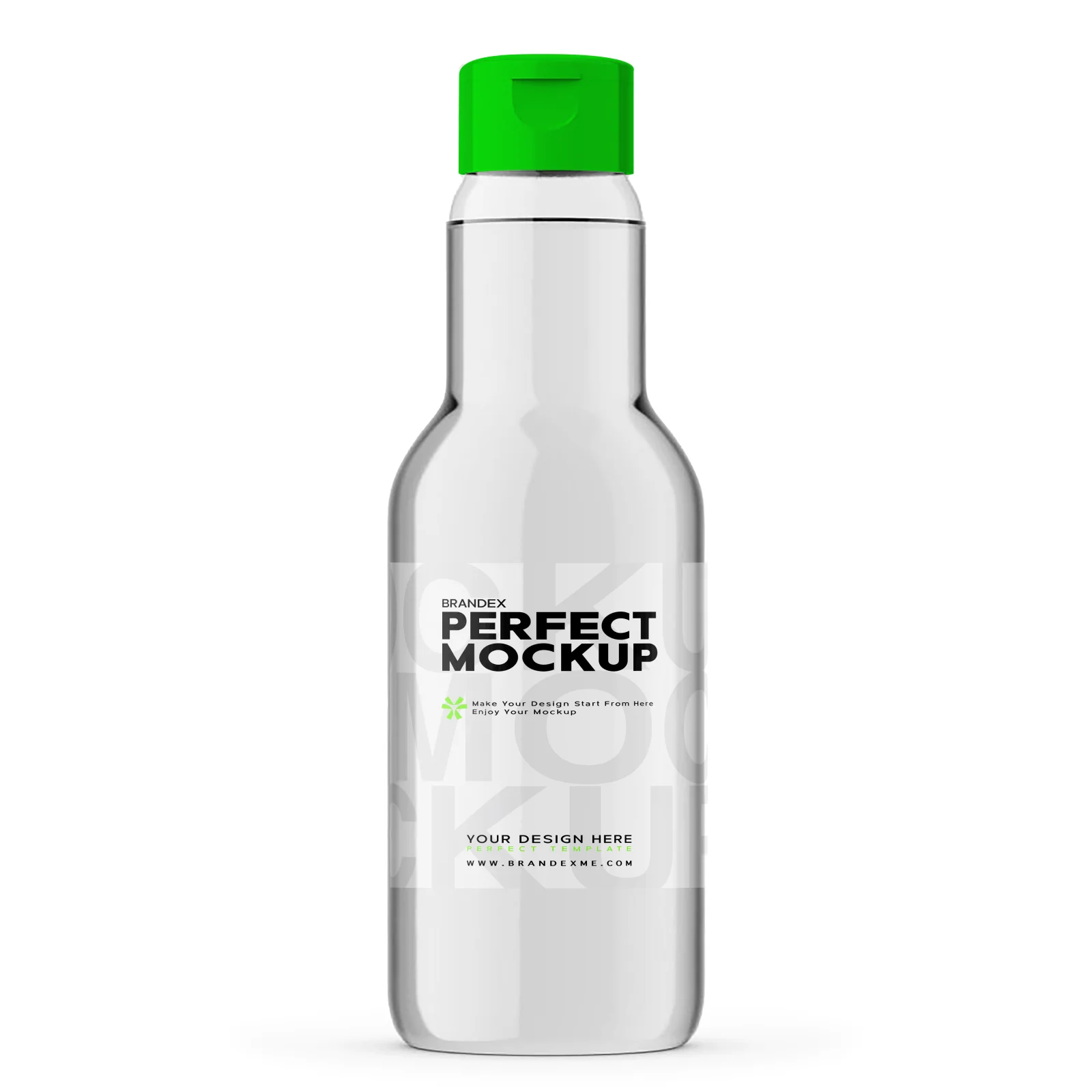 Clear Glass Bottle Mockup with Bright Green Flip Cap – Front View