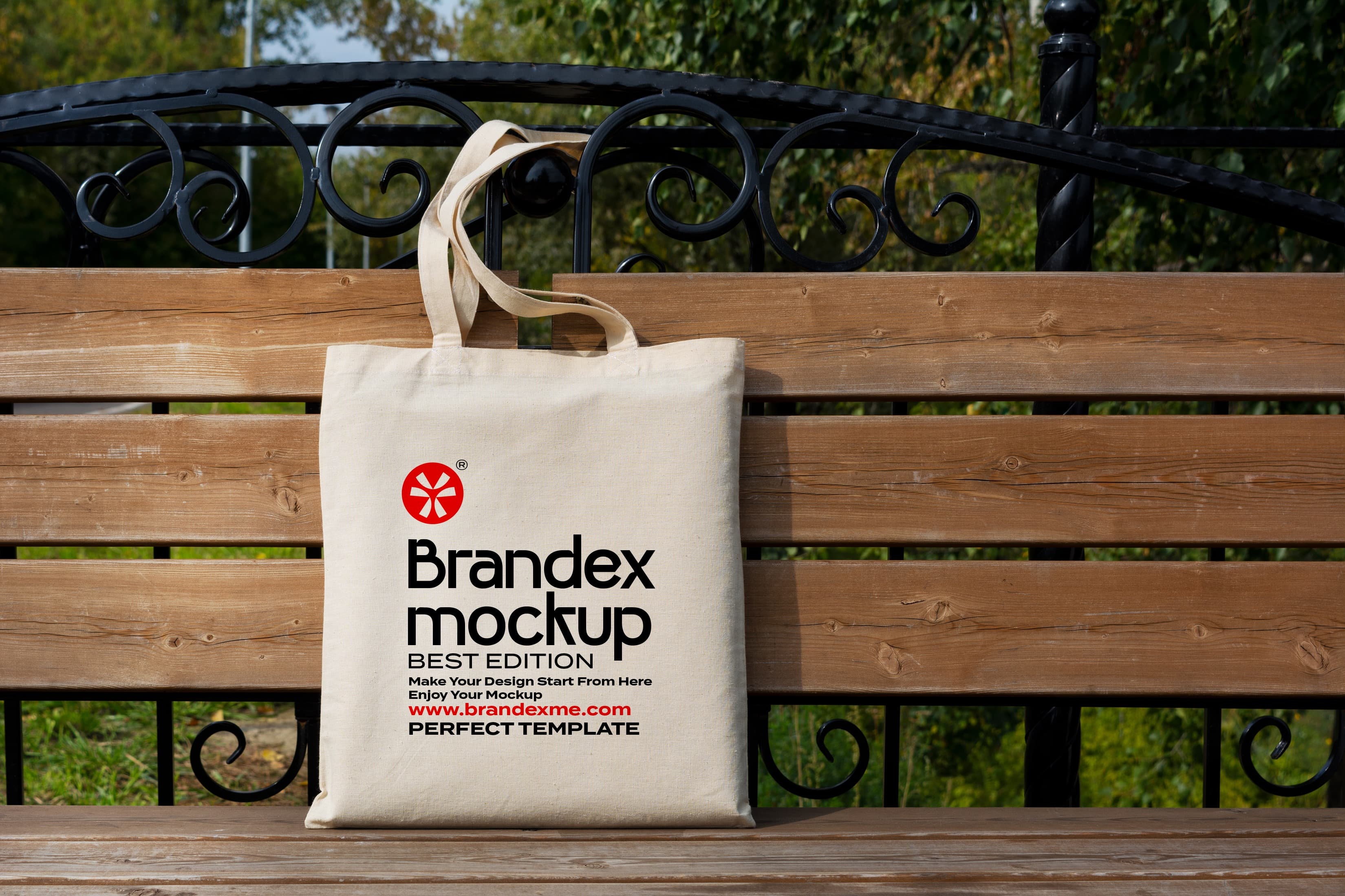 Brandex Mockup – White Canvas Tote Bag Mockup Outdoor Scene