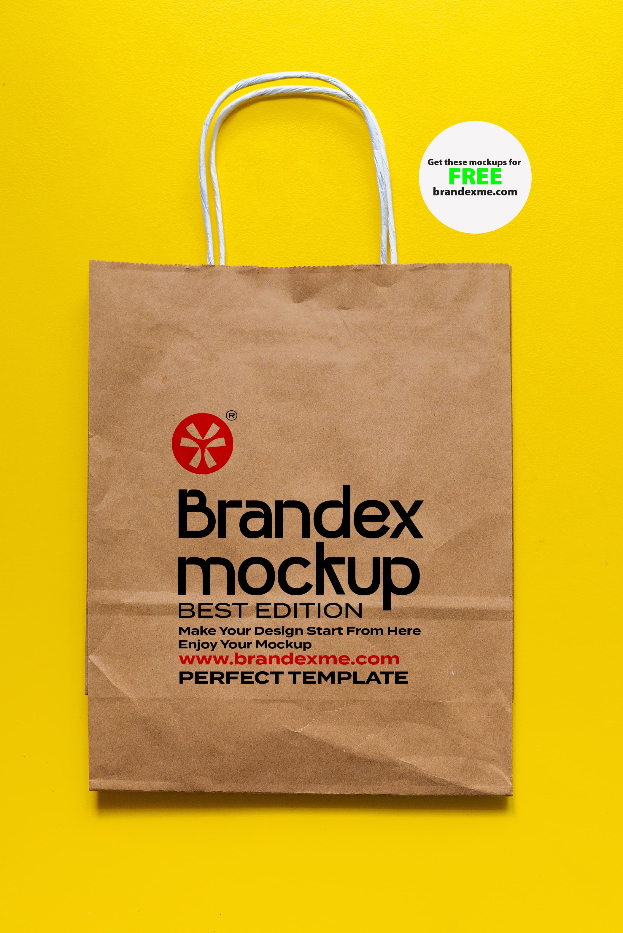 Brandex Mockup – Brown Paper Shopping Bag on Yellow Background
