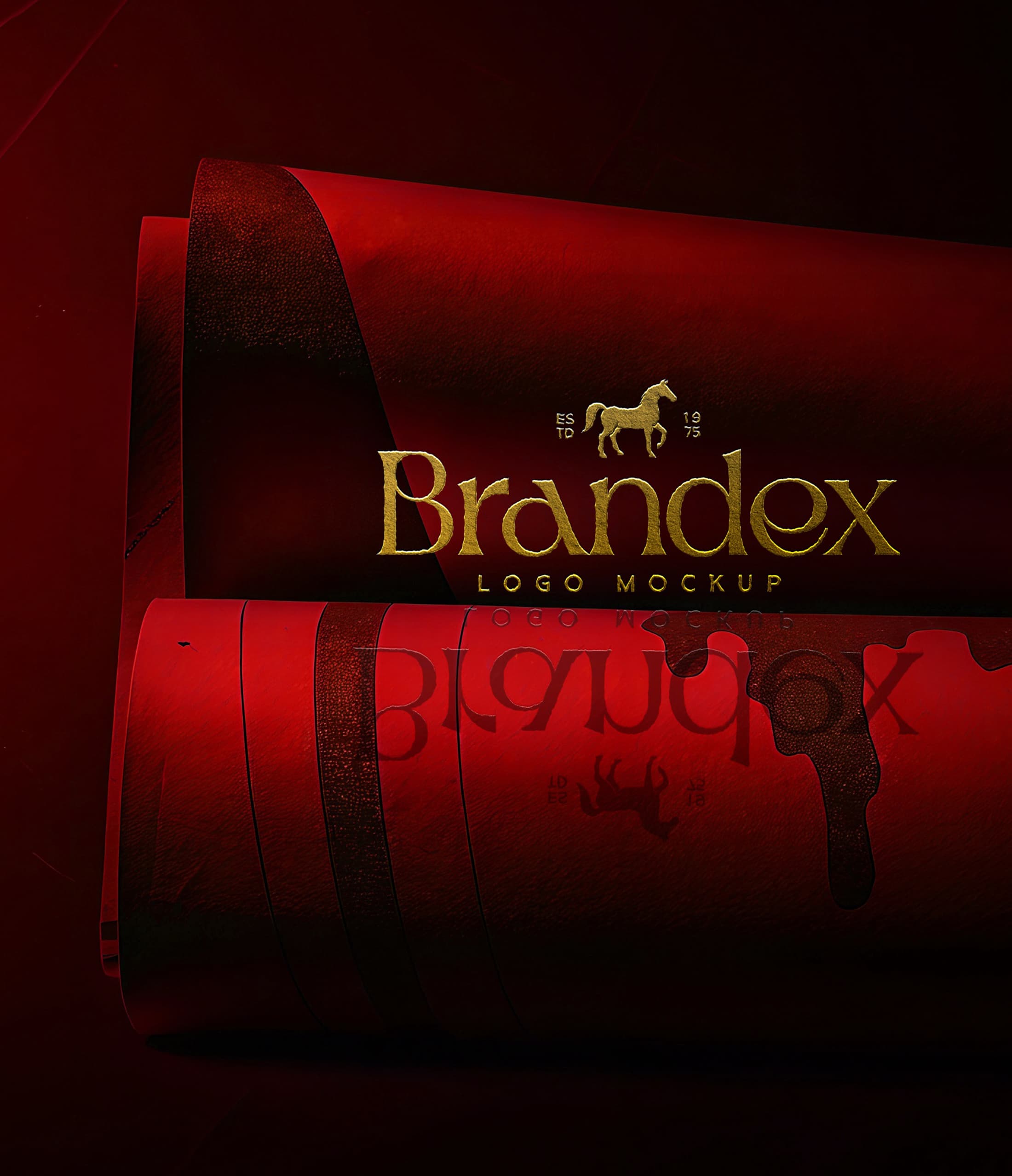 Luxurious red leather logo mockup