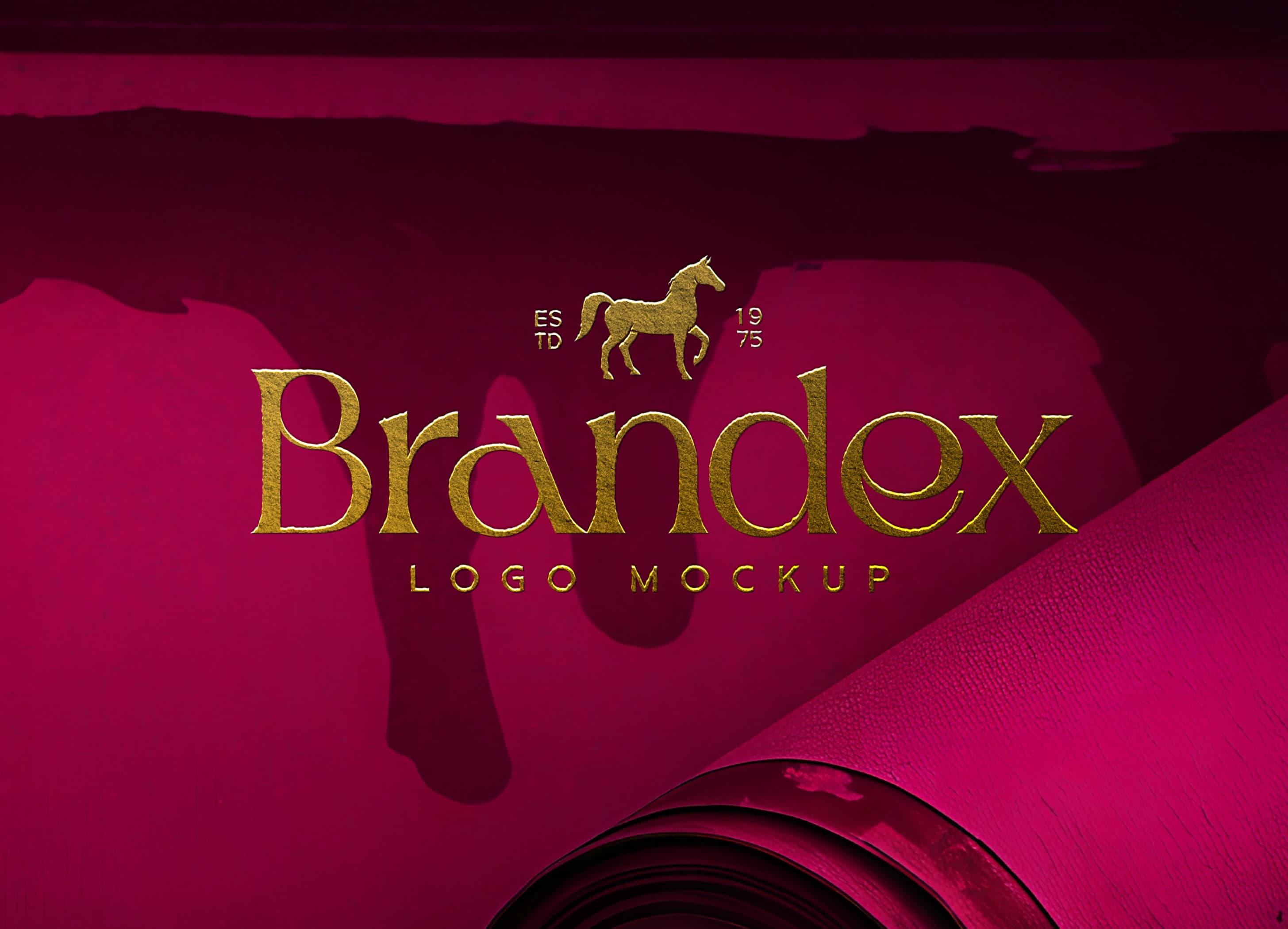 Gold foil logo on red background mockup
