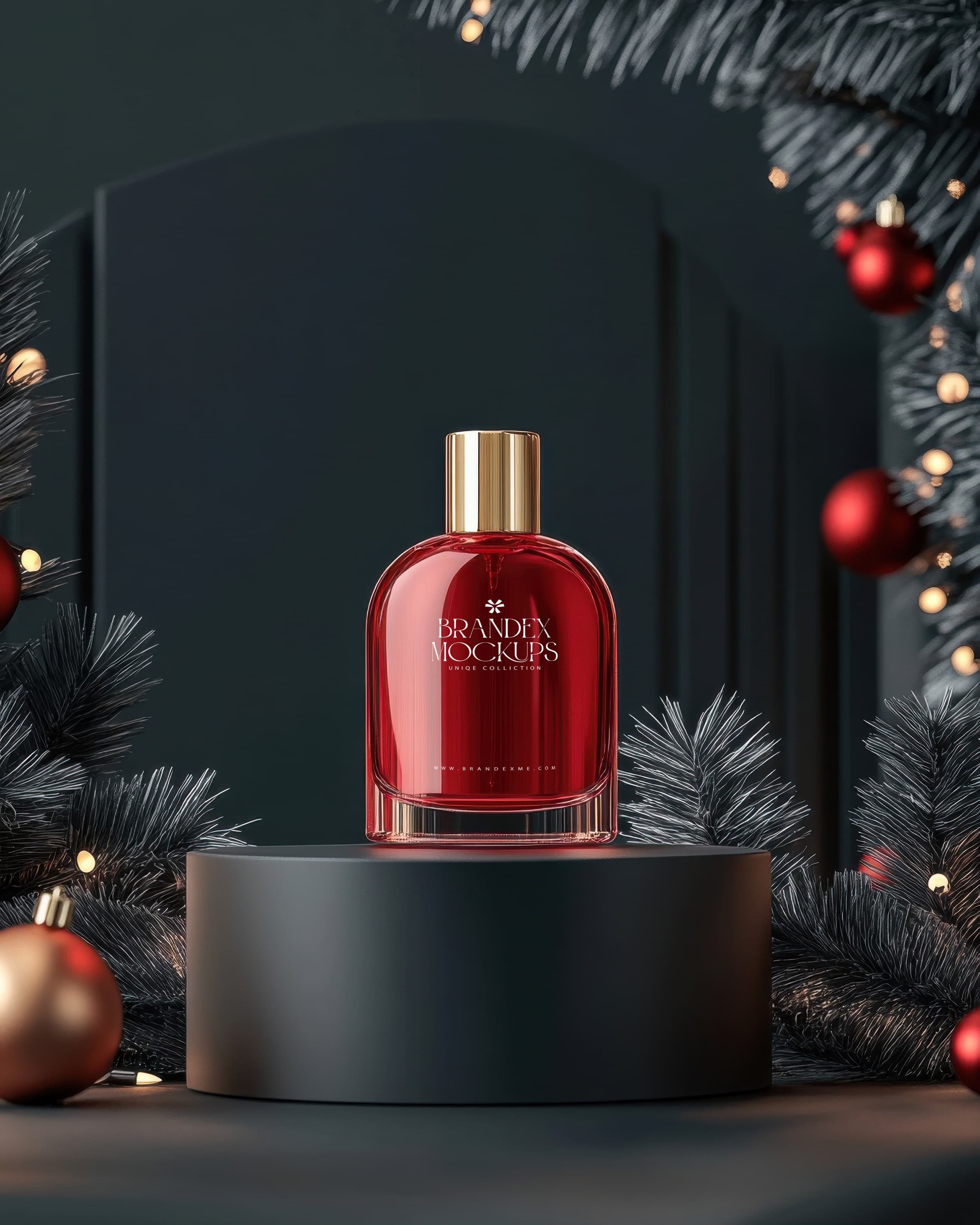 Festive red perfume mockup