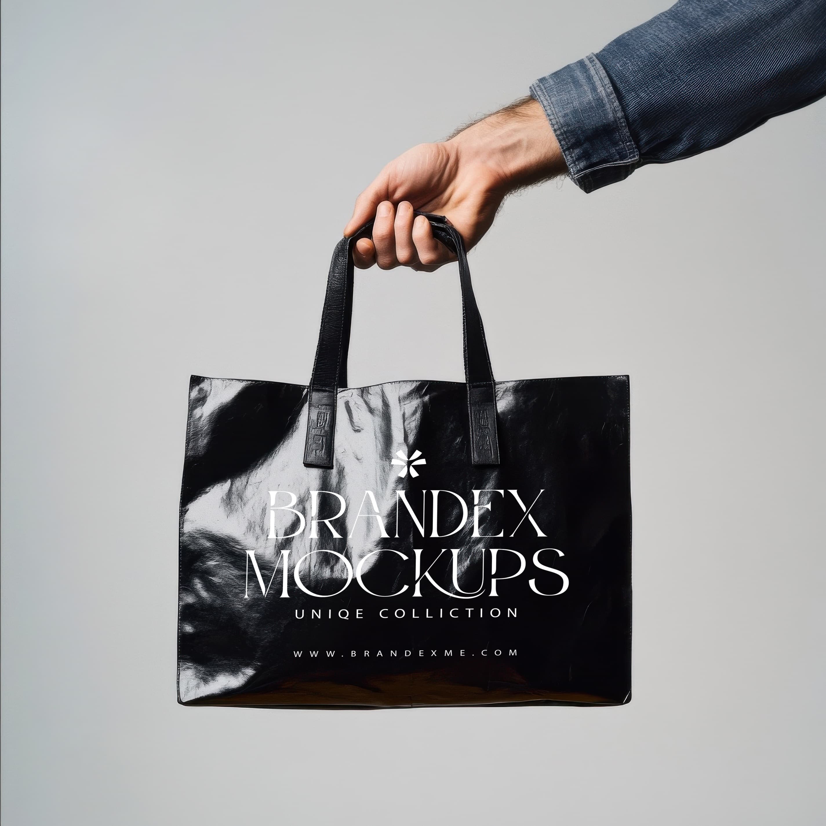 Glossy black tote bag mockup