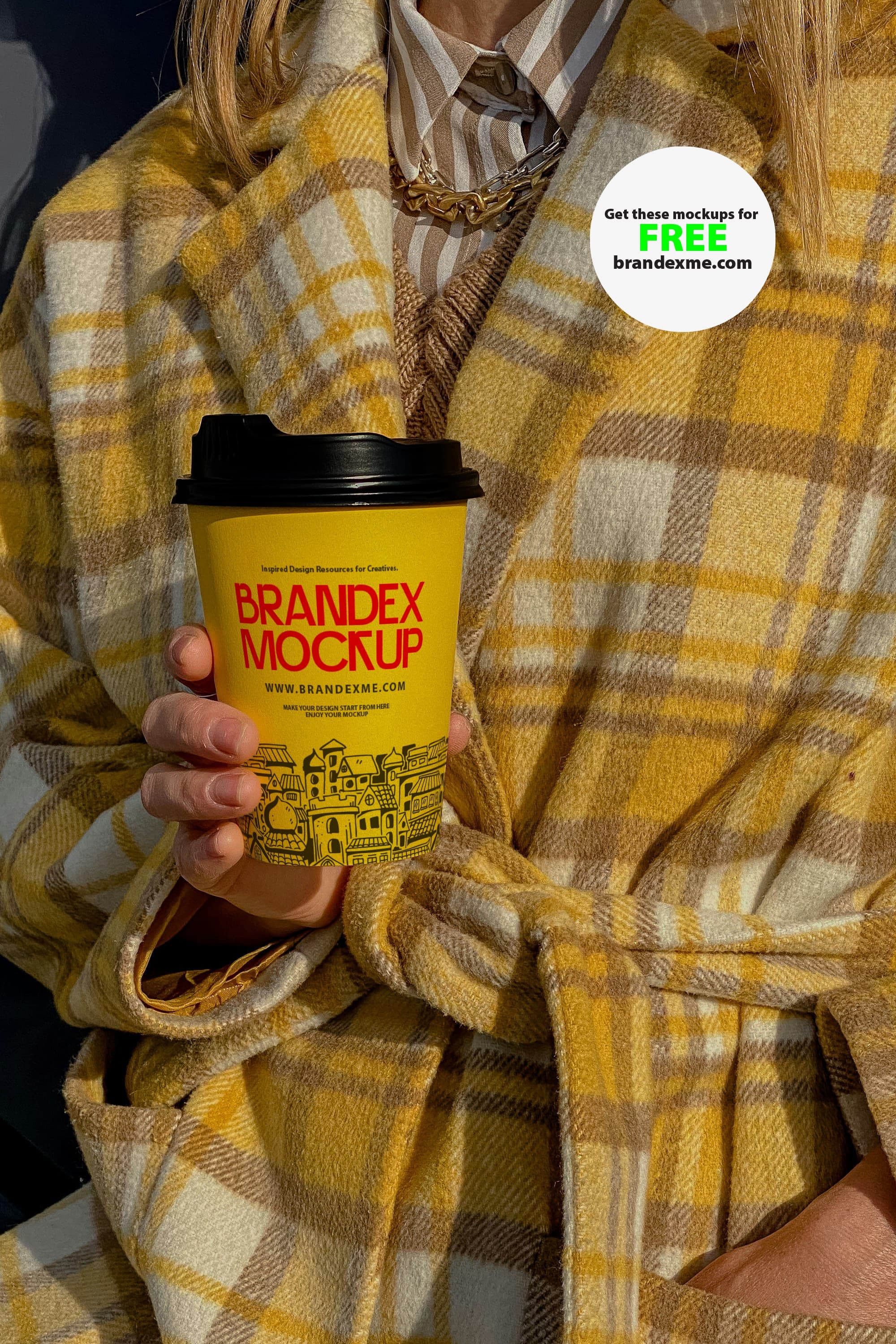 Yellow plaid coffee cup mockup