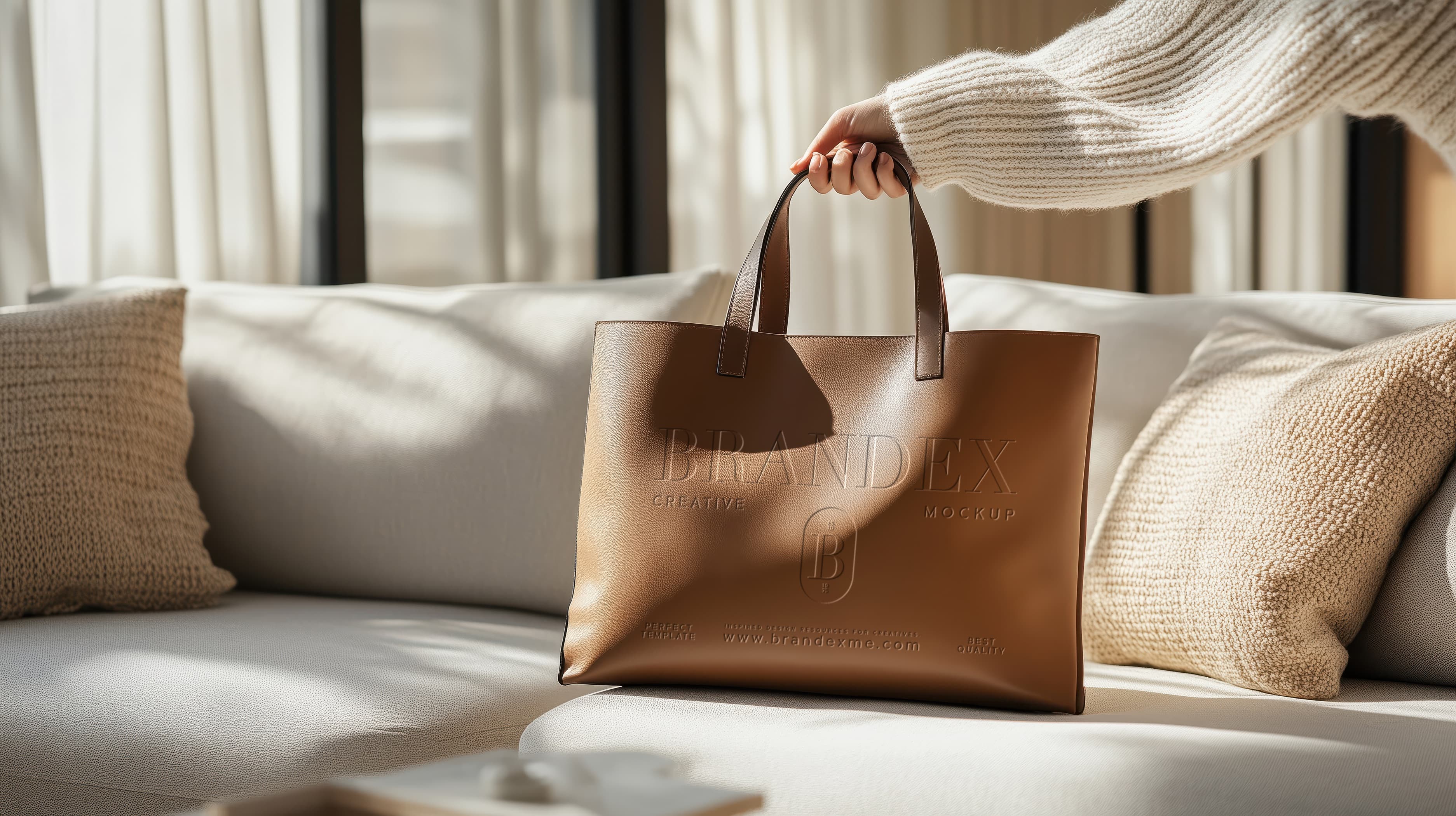 Leather tote bag mockup