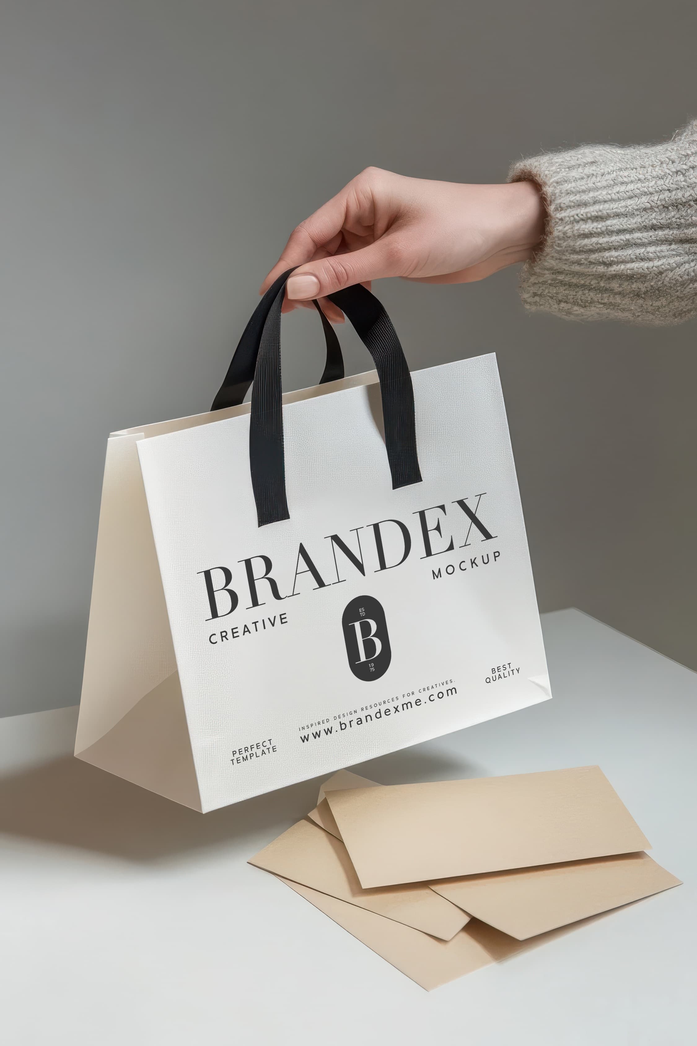 White shopping bag with black handles mockup