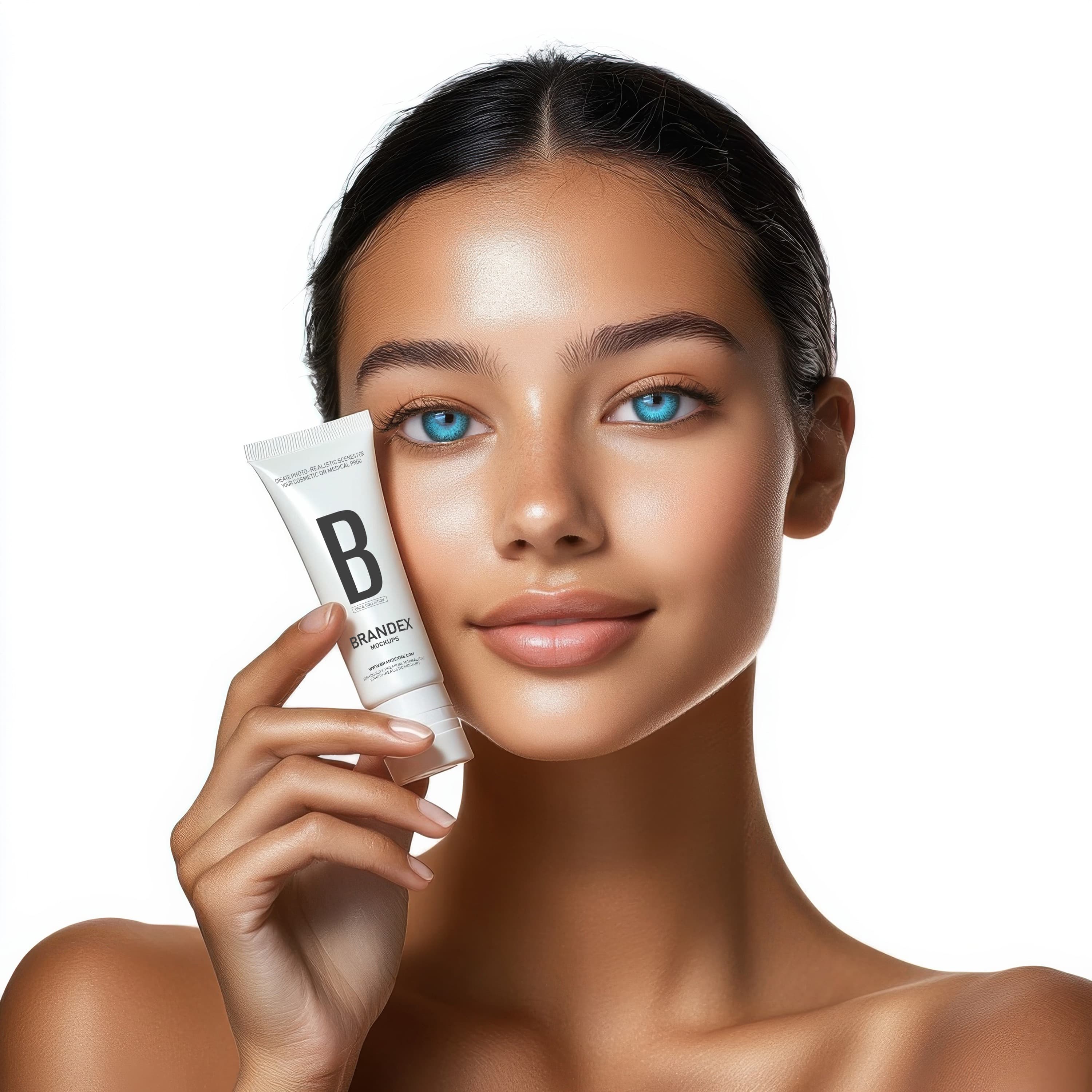 Cosmetic cream tube mockup with model