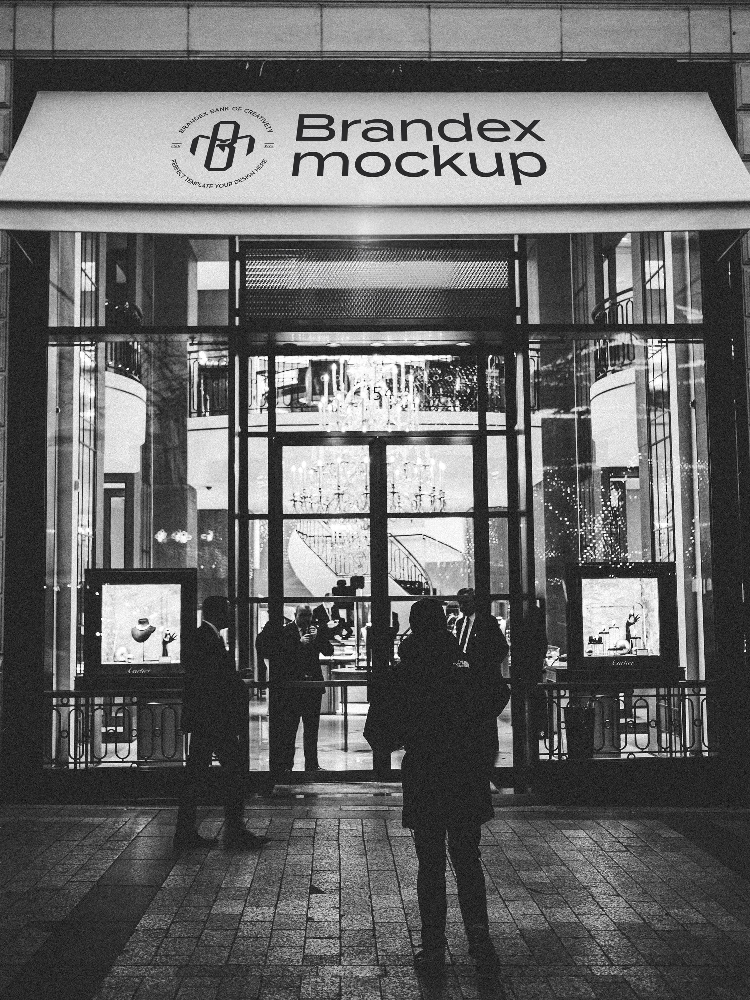 Black and white storefront awning mockup