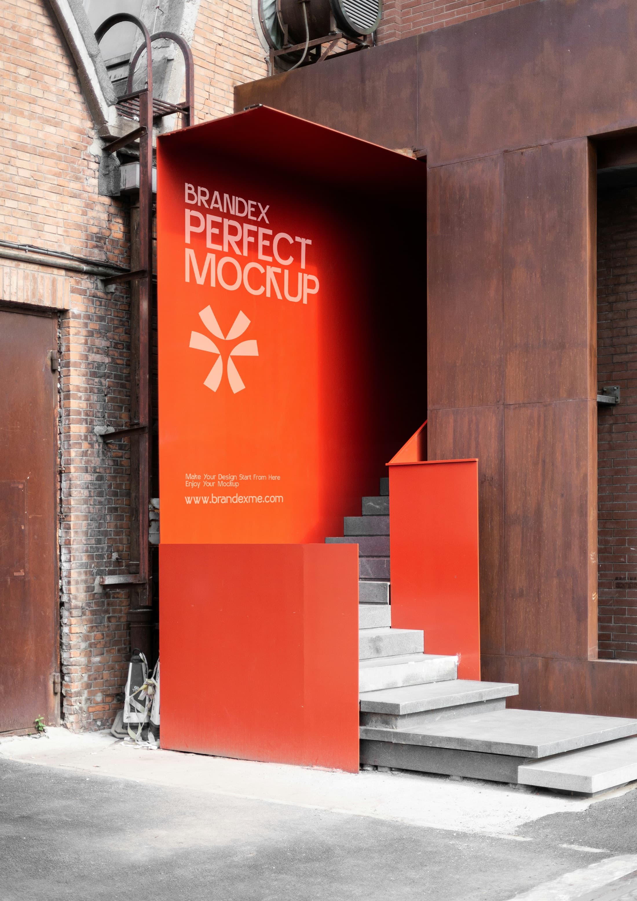 Red industrial stairway mockup