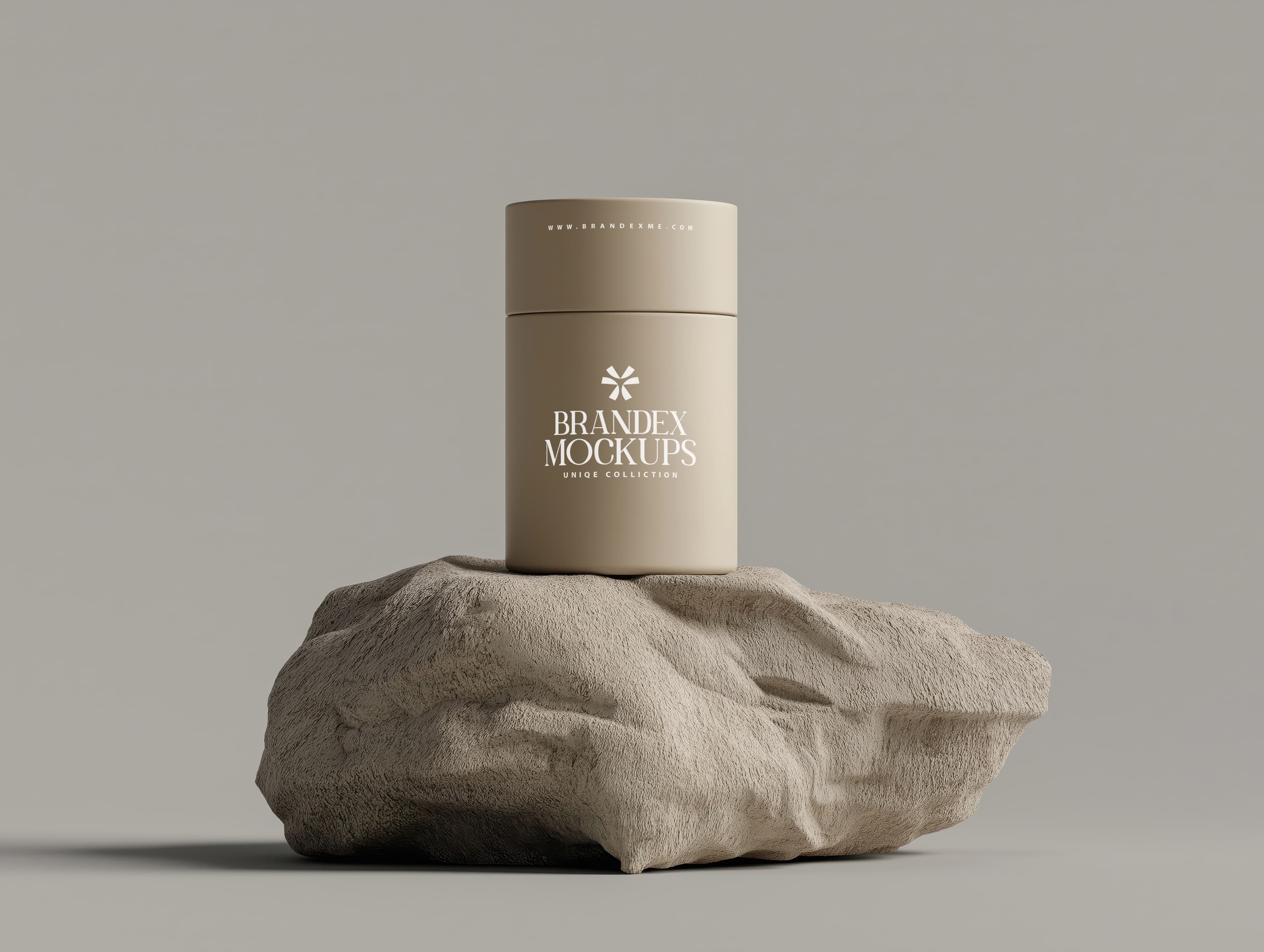 Beige cylindrical container on stone mockup