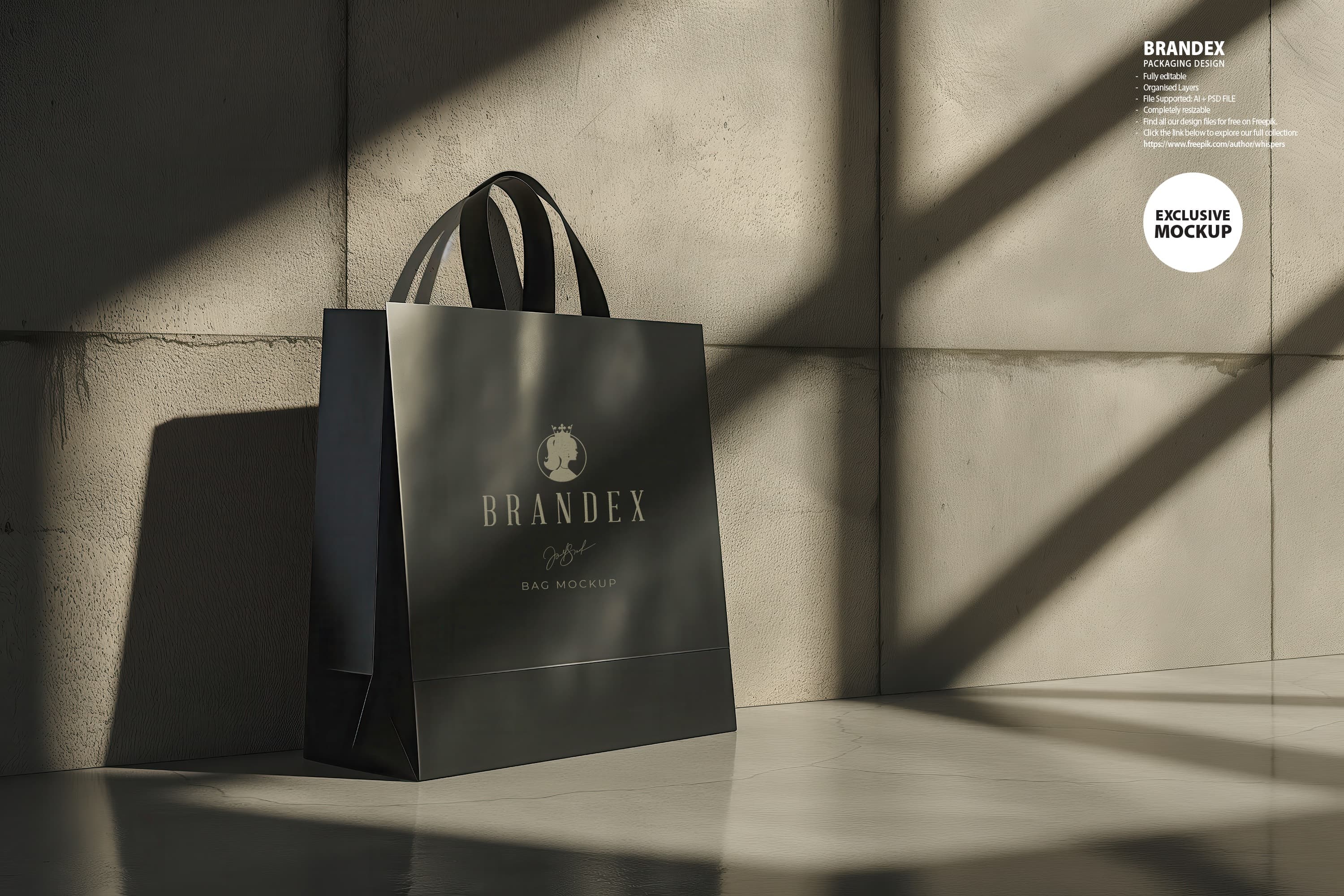 Sleek black shopping bag mockup