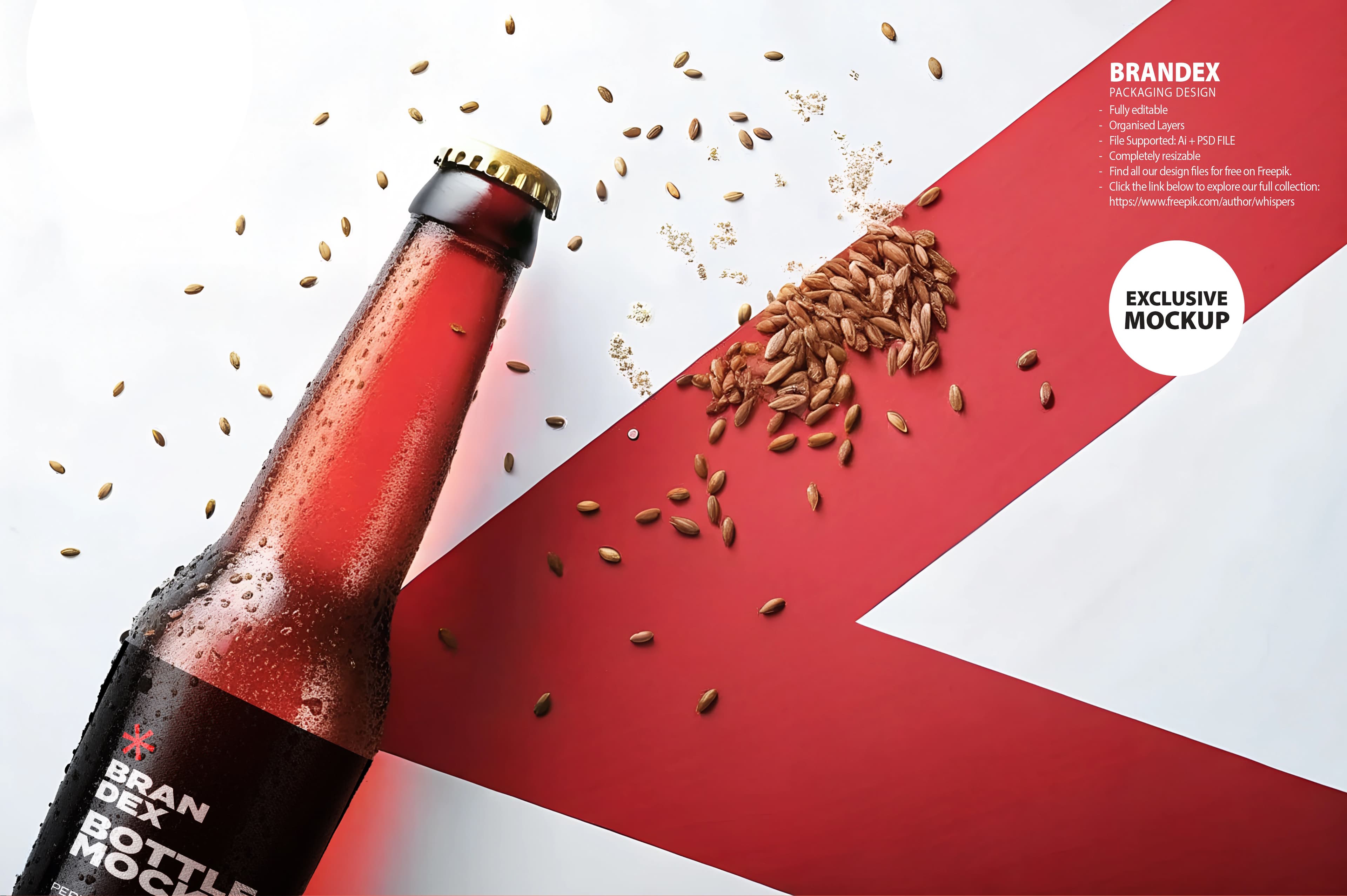 Frosted beer with grains mockup