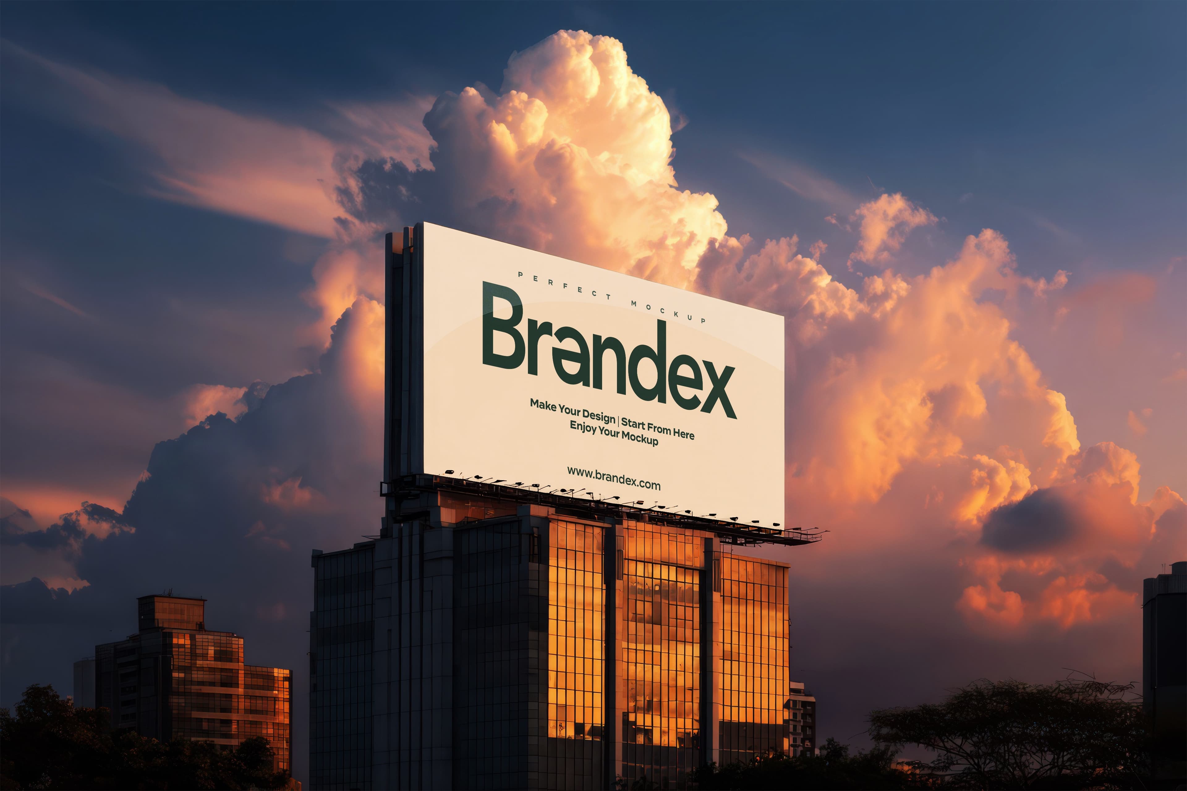 Sunset city skyline billboard mockup