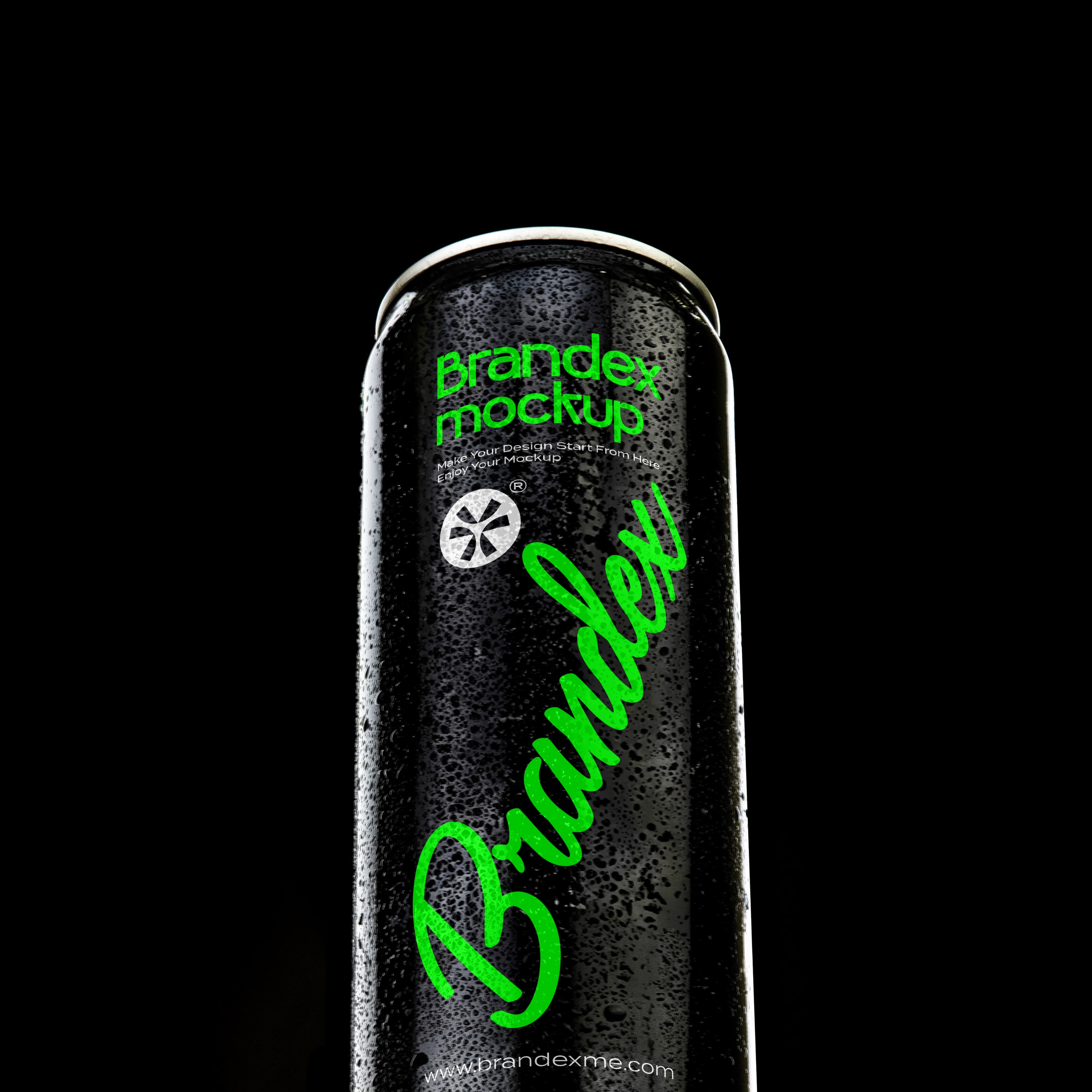 Glossy black energy drink can mockup