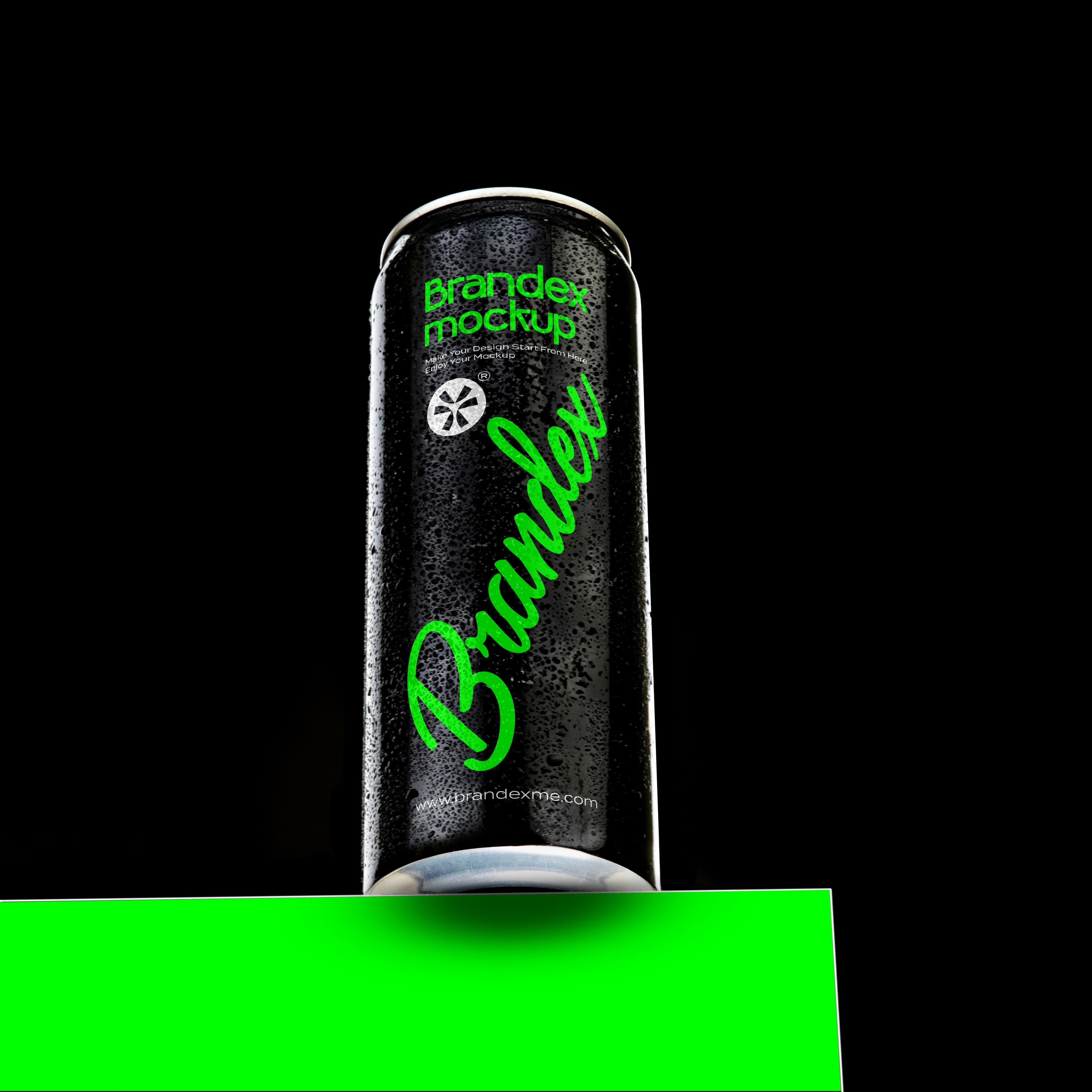 Neon green energy drink can mockup