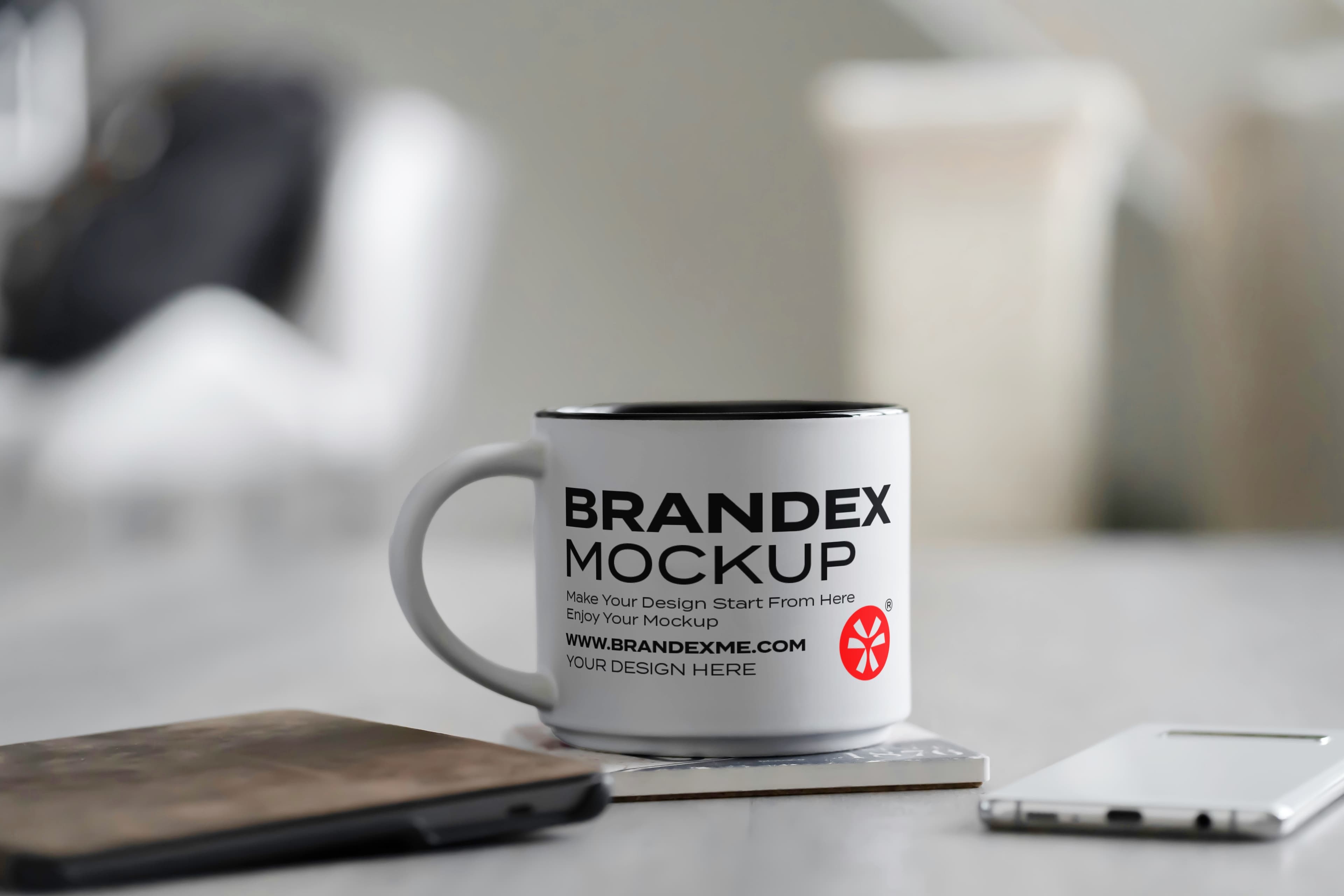 Ceramic brand logo coffee mug mockup