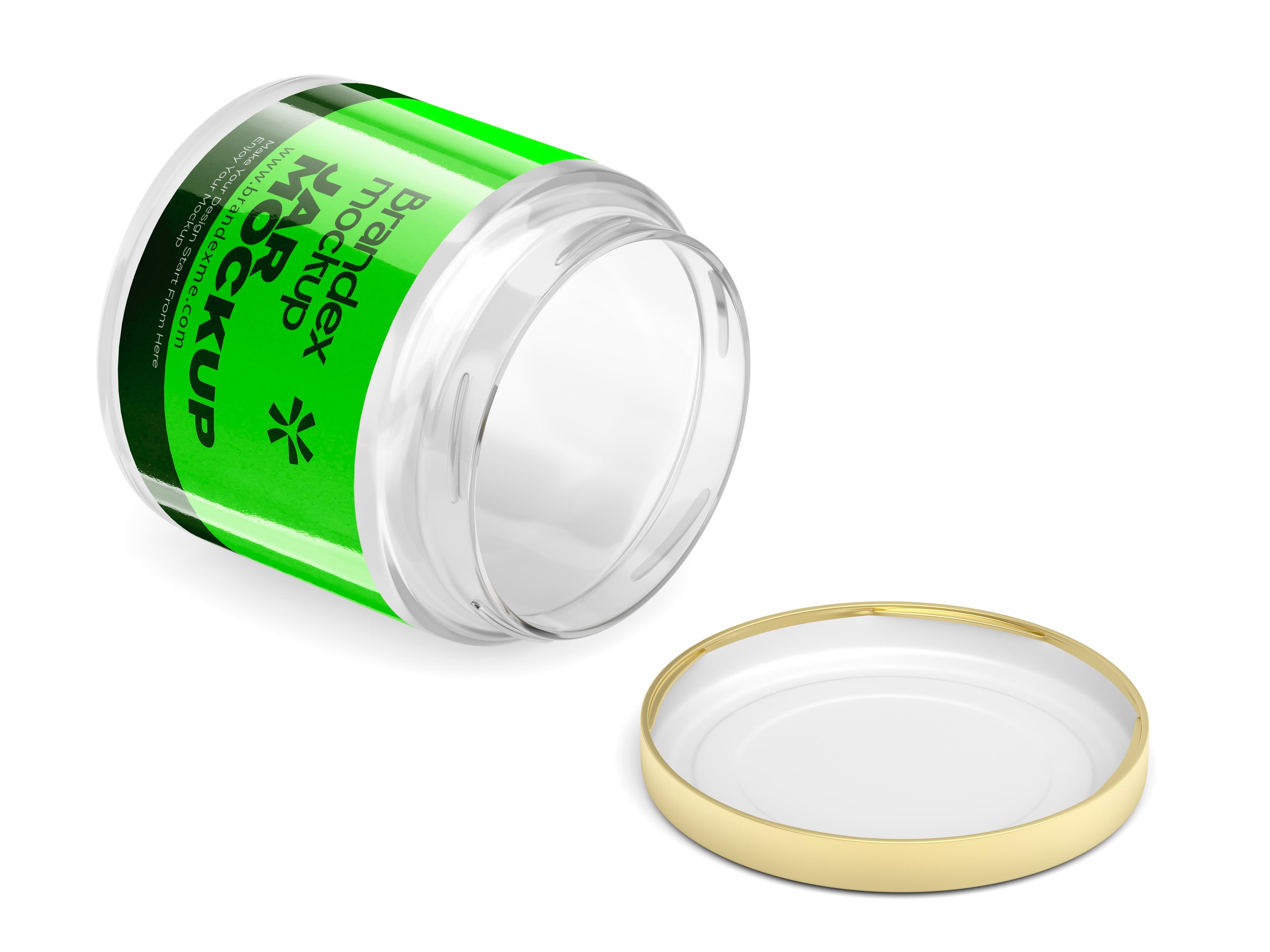 Clear cosmetic jar with gold lid mockup