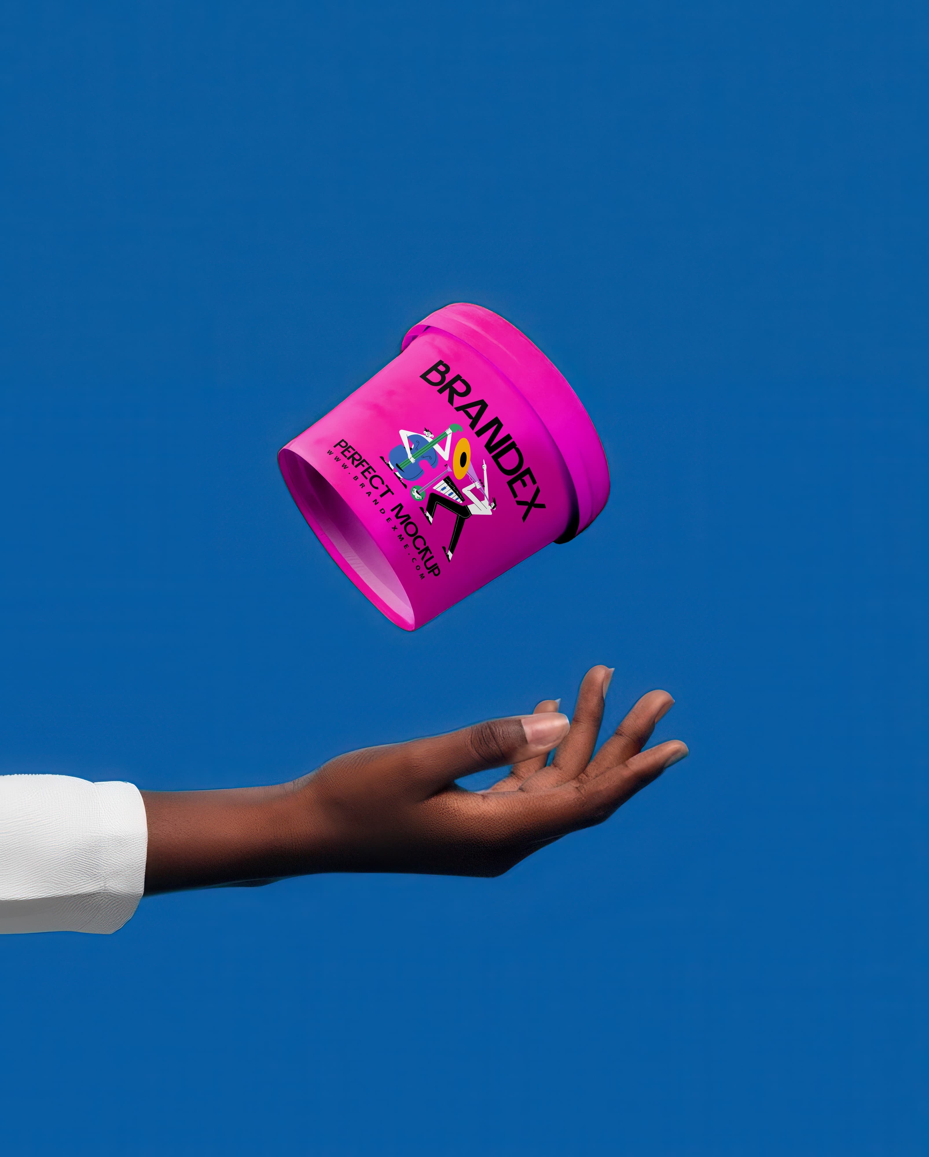 Floating neon pink ice cream tub mockup