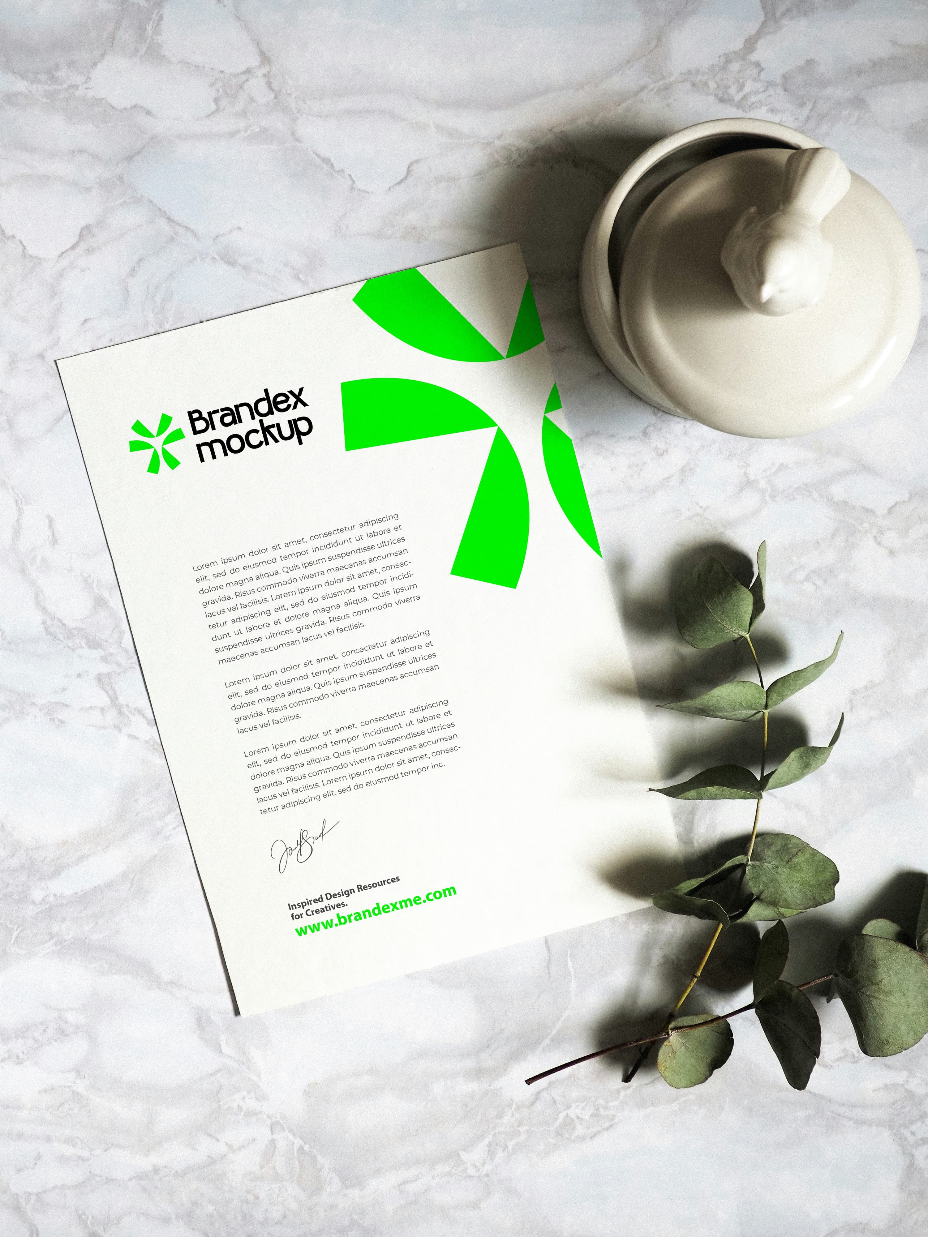 Elegant letterhead mockup with green accents