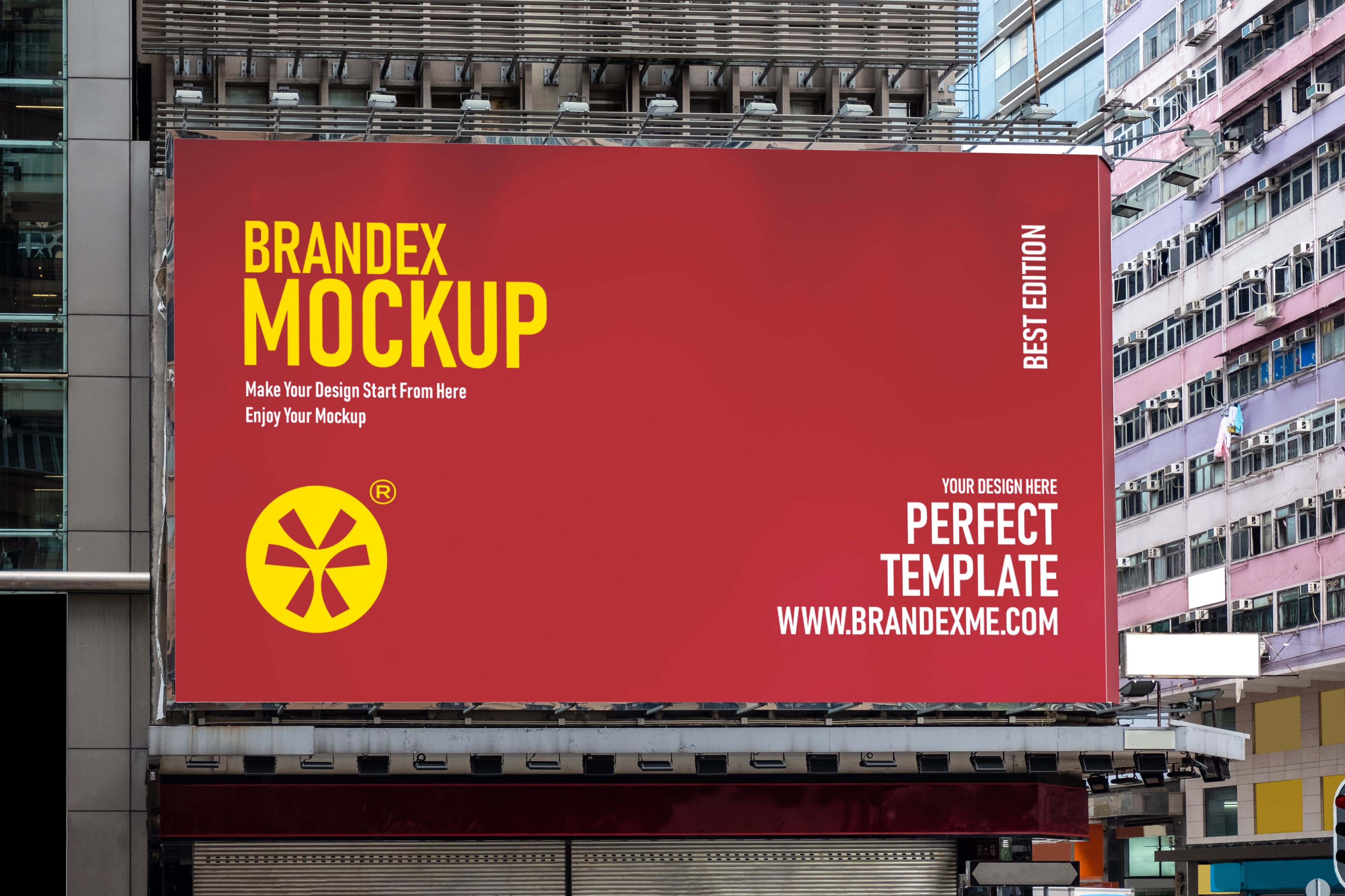 Urban red billboard mockup
