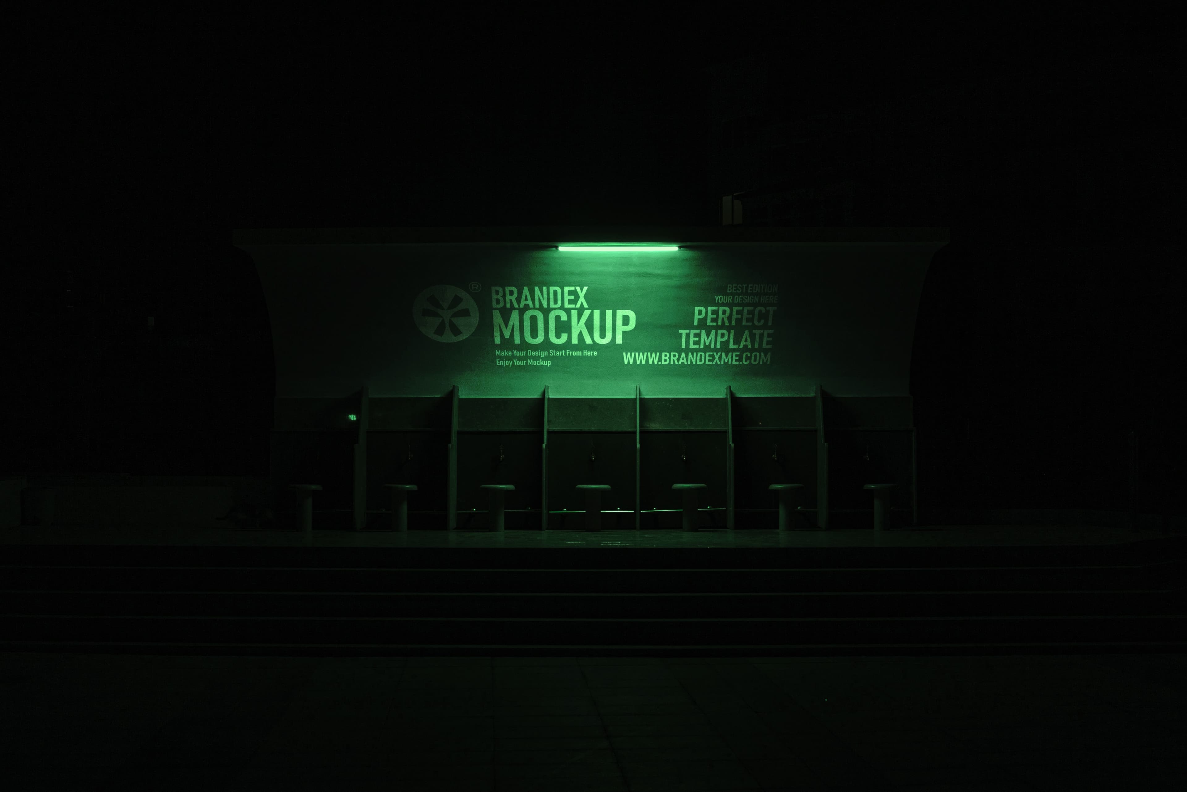 Green neon bus stop billboard mockup