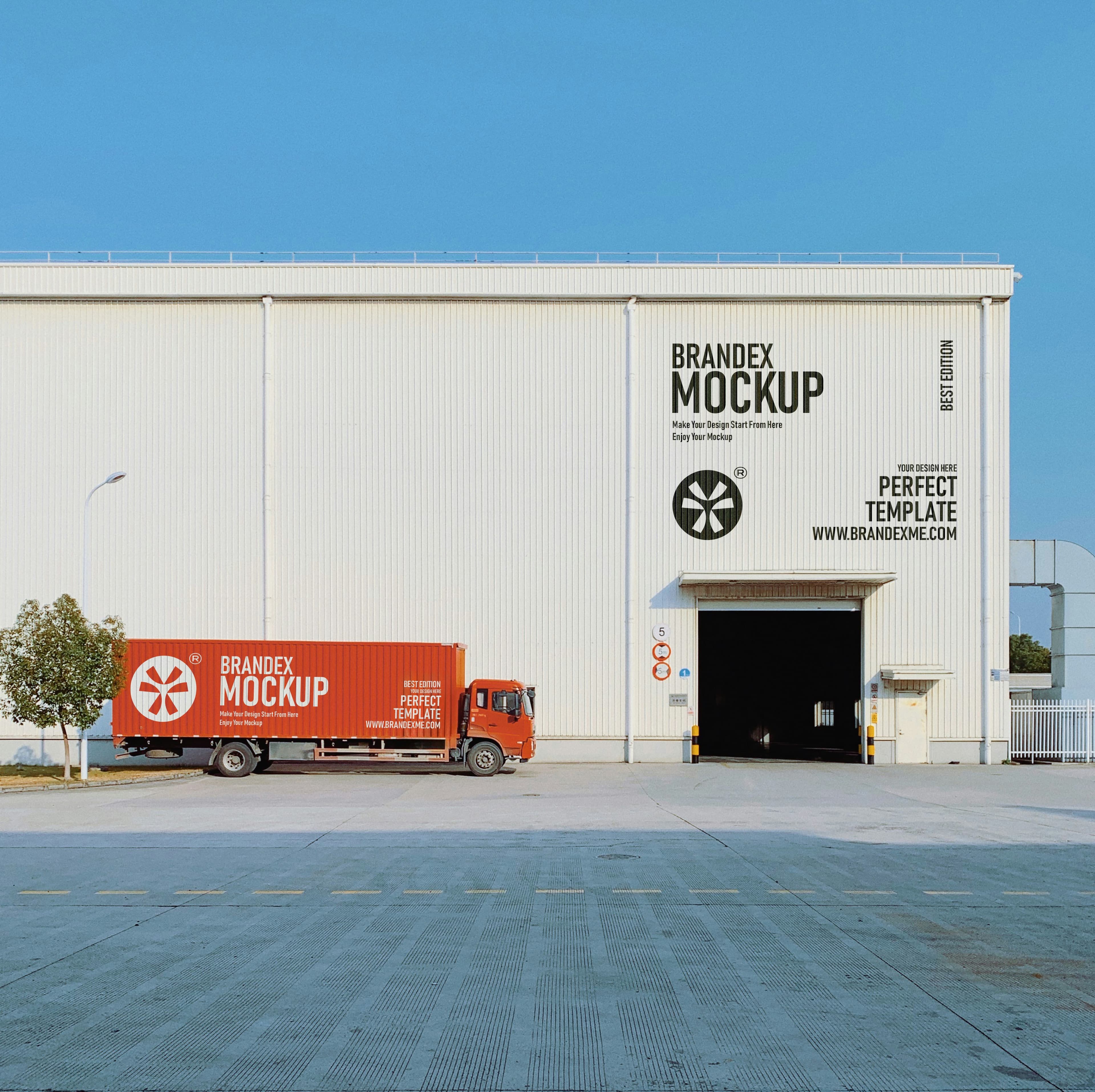 Industrial warehouse and truck mockup