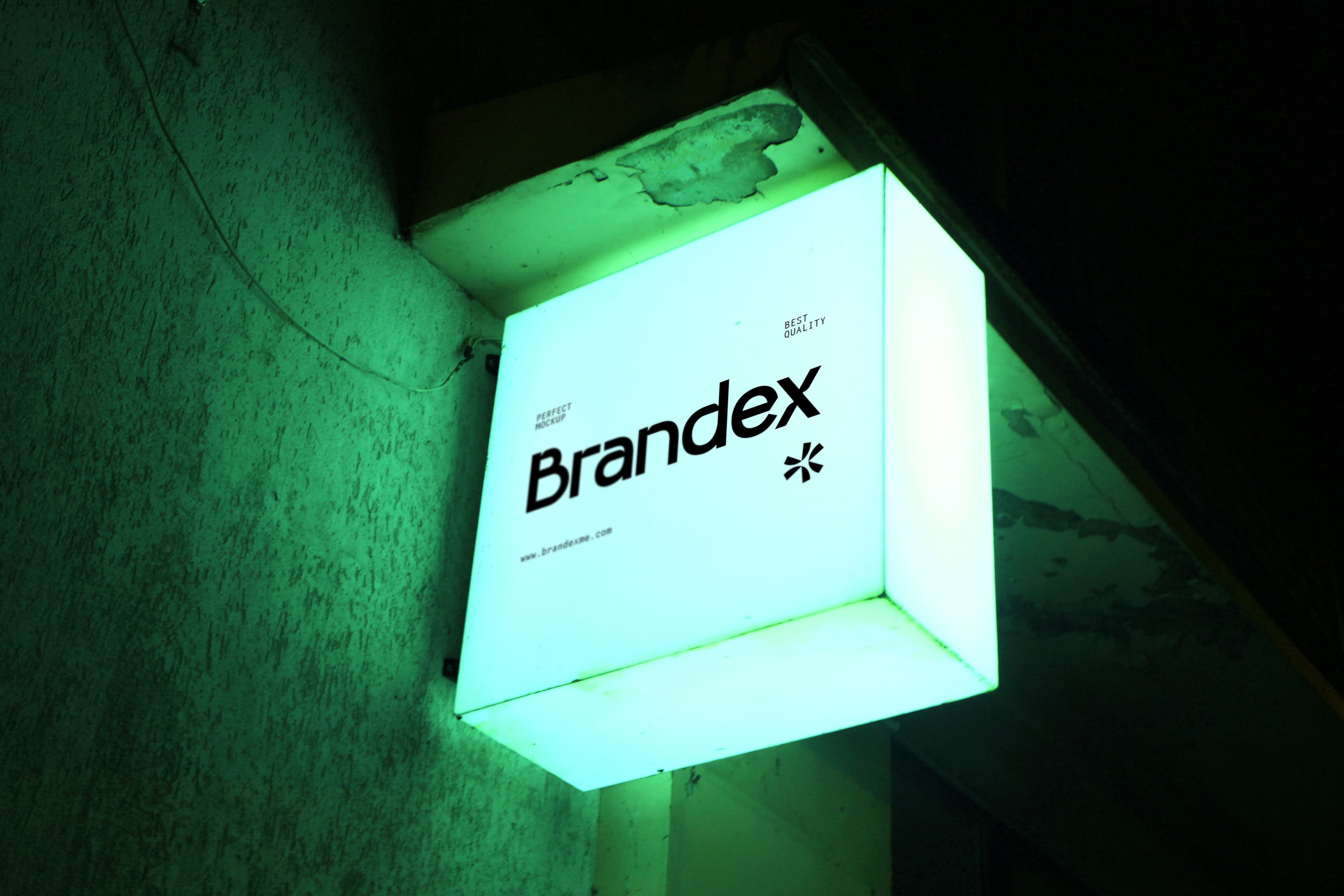 Illuminated wall-mounted sign mockup