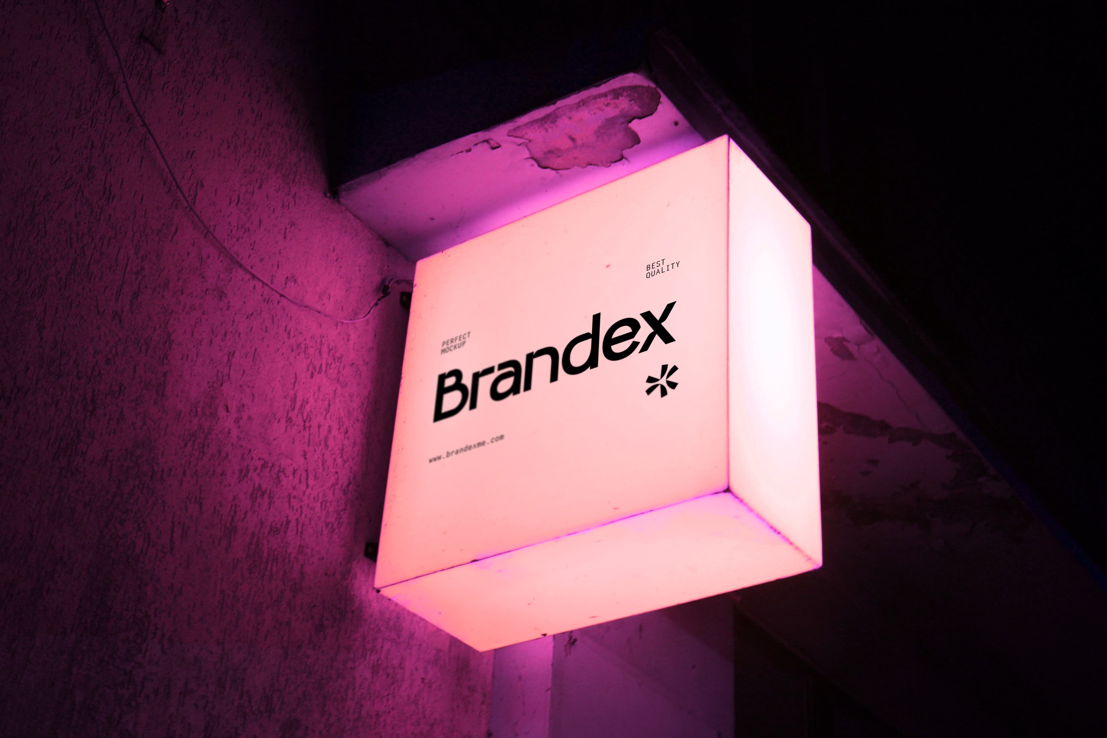 Pink illuminated wall sign mockup