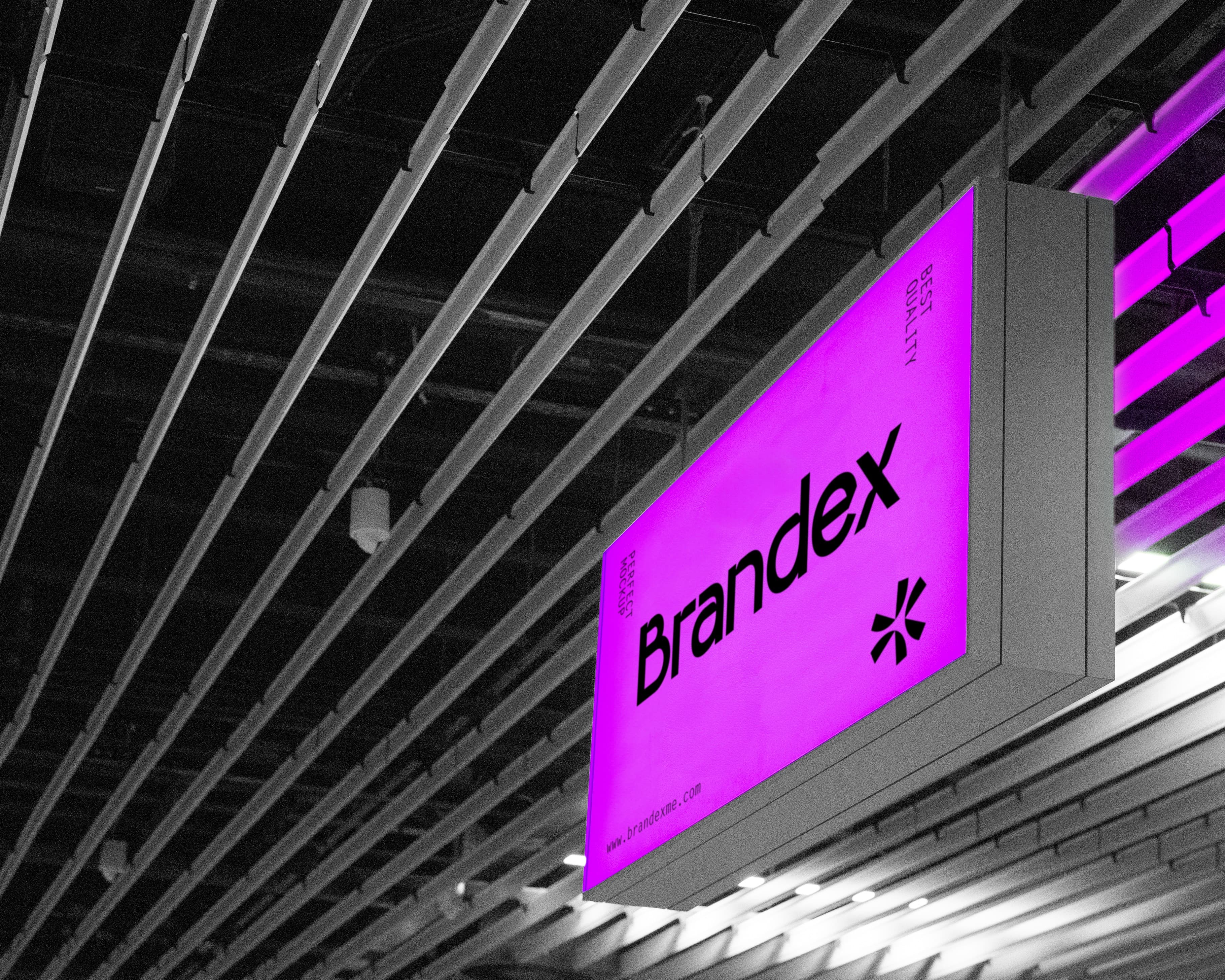 Purple indoor ceiling sign mockup