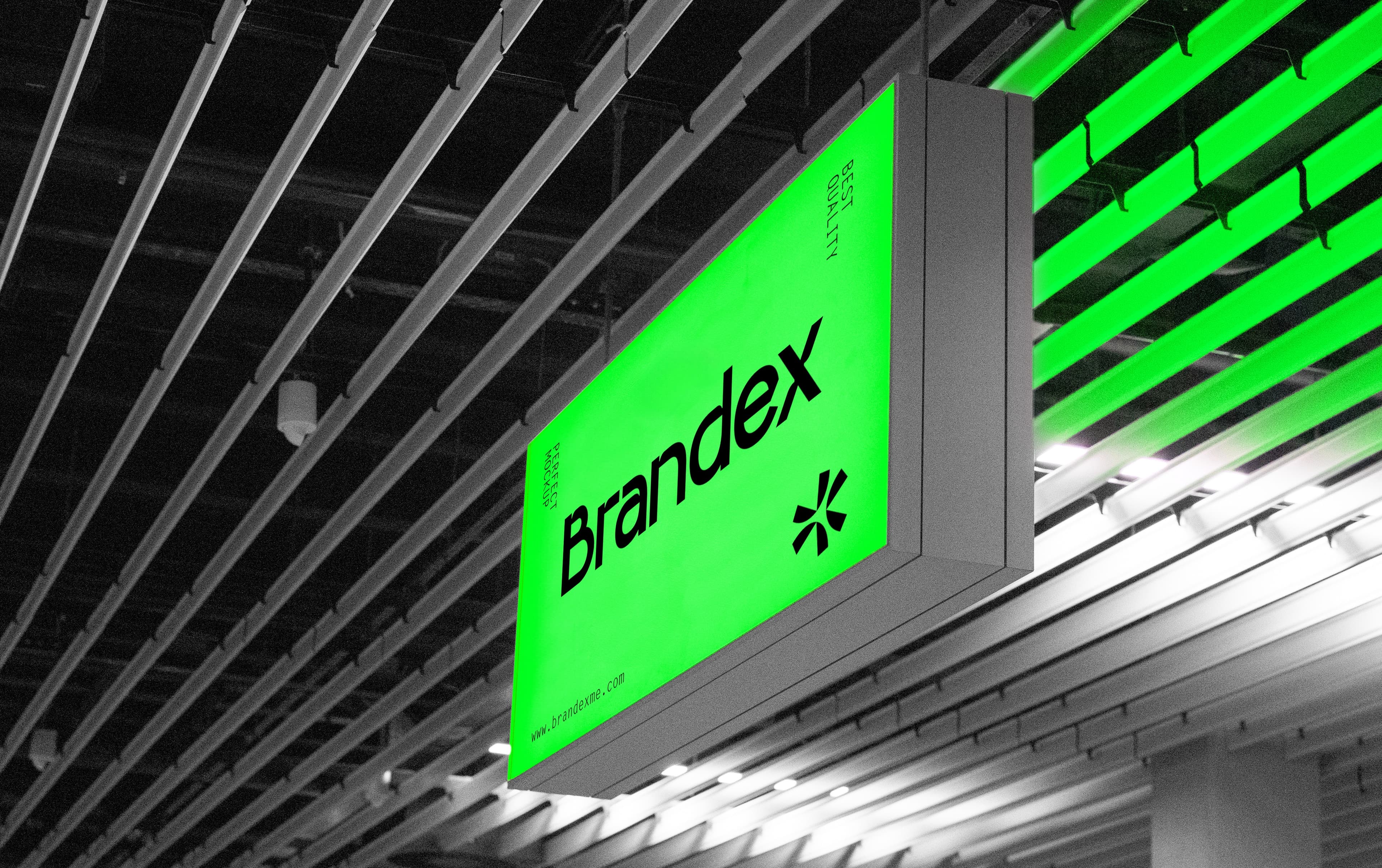 Green illuminated signage mockup