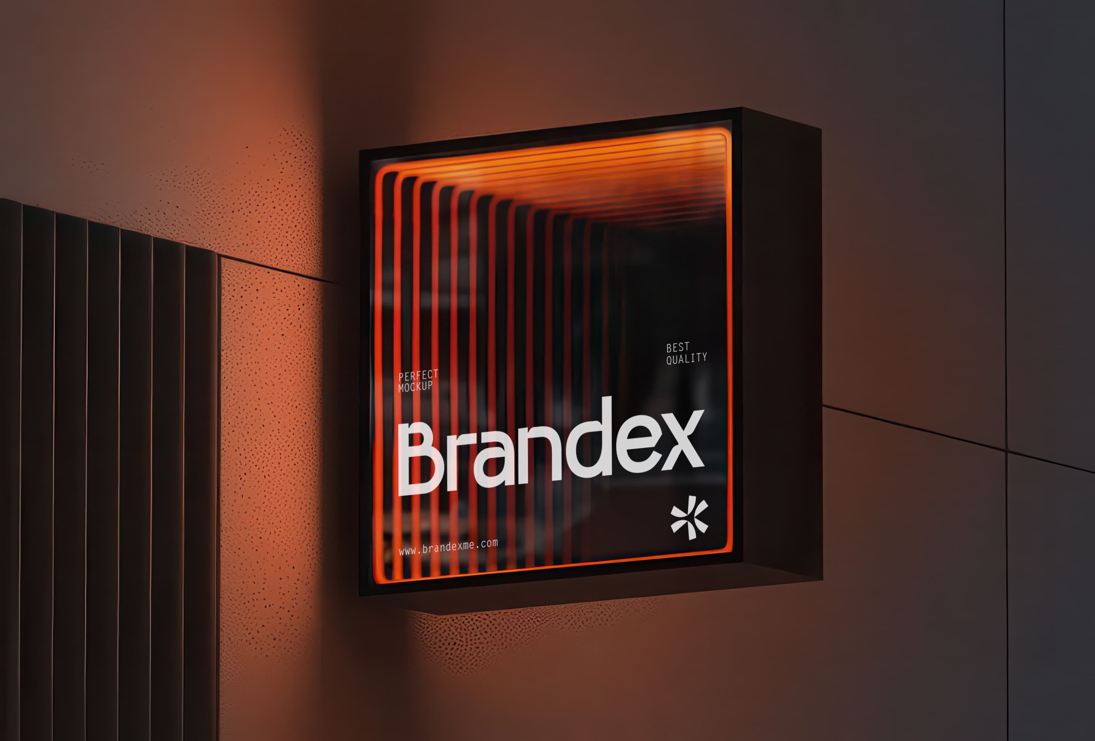 Modern illuminated square signage mockup