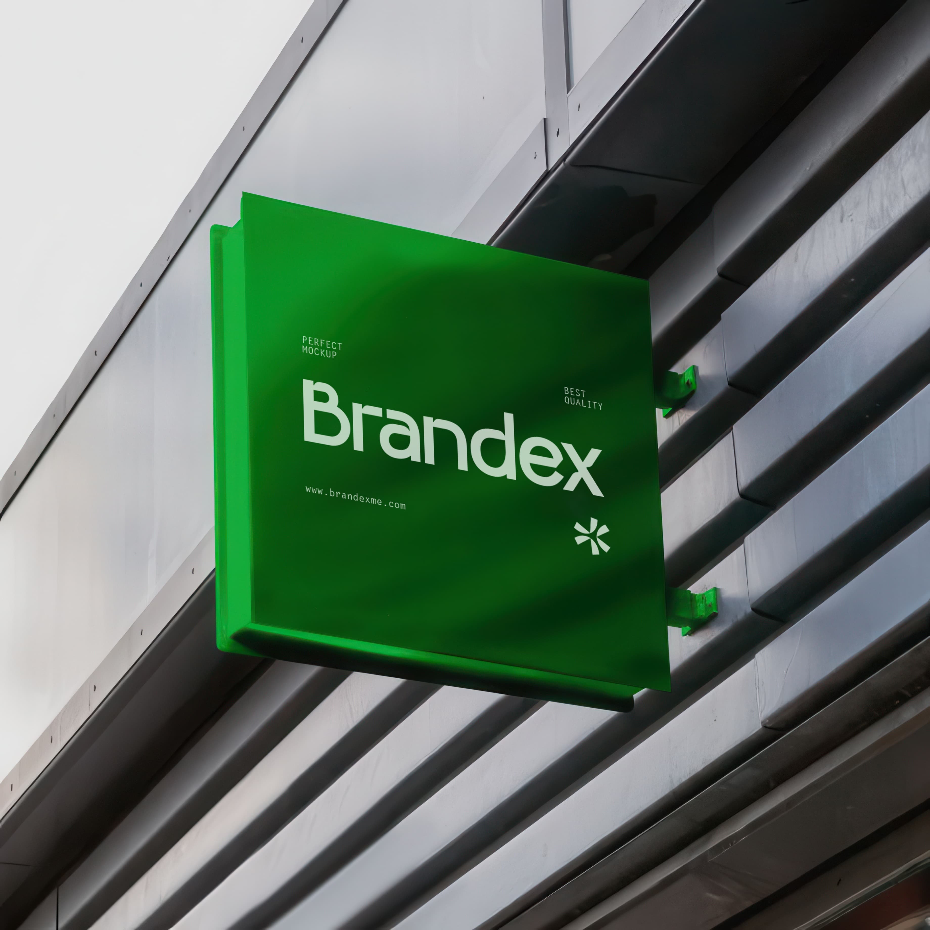 Green wall-mounted sign mockup