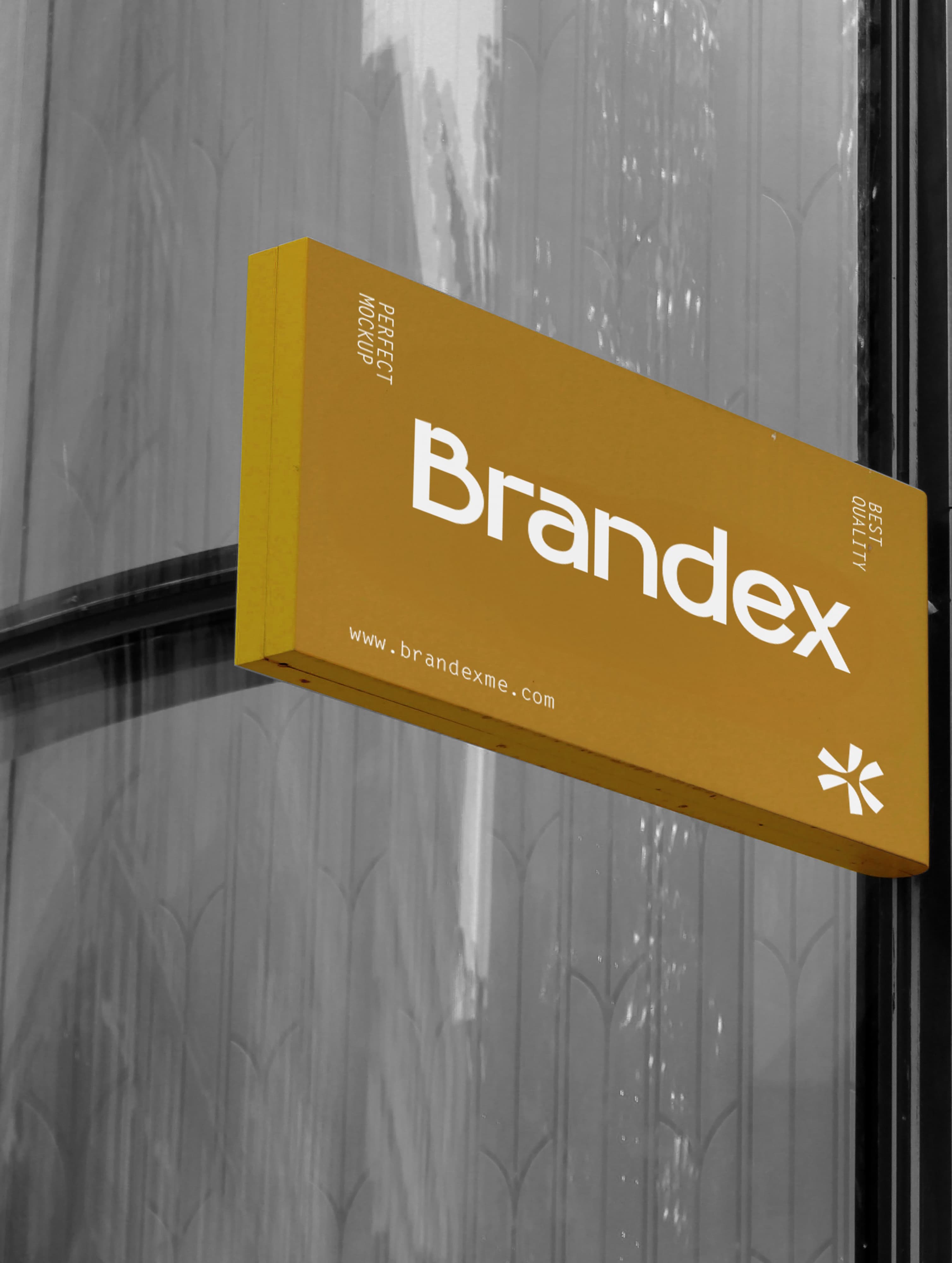 Yellow wall-mounted signage mockup