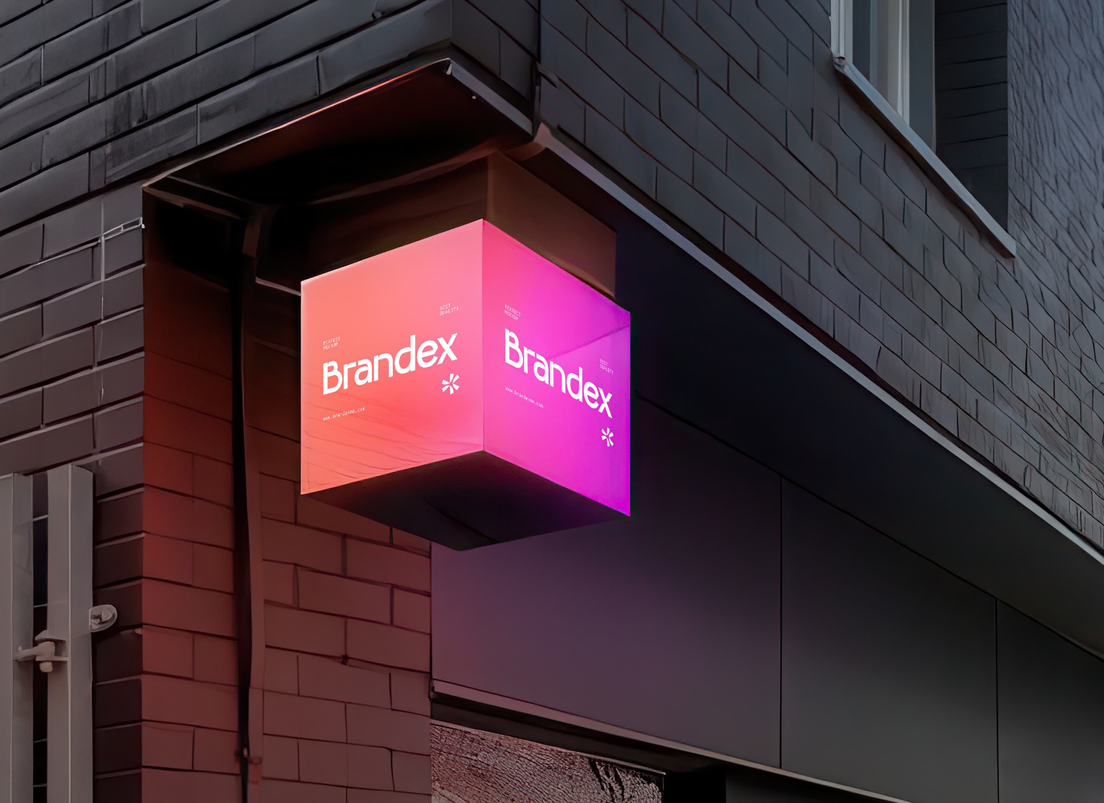 Illuminated cube storefront sign mockup