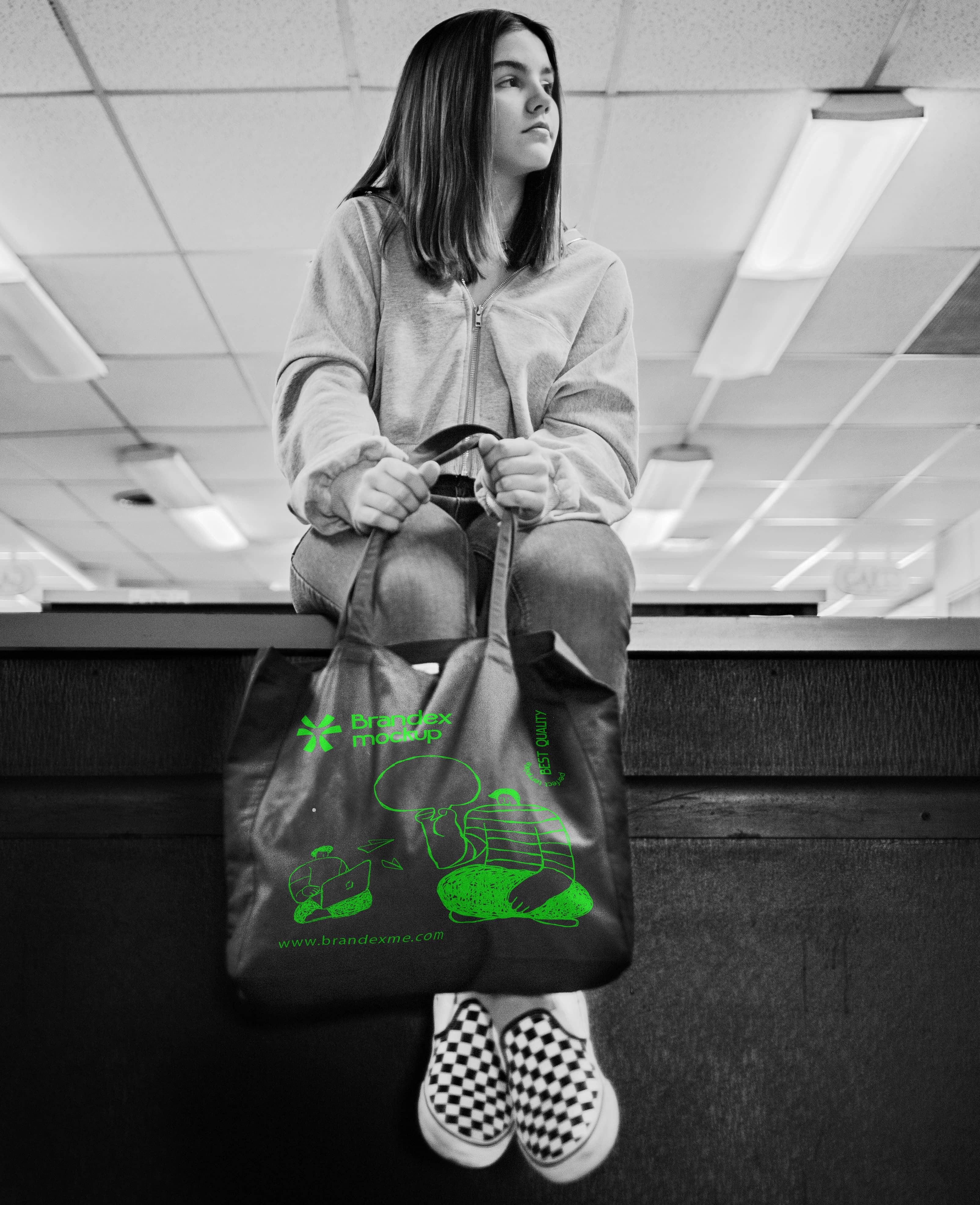 Neon green graphic tote bag mockup