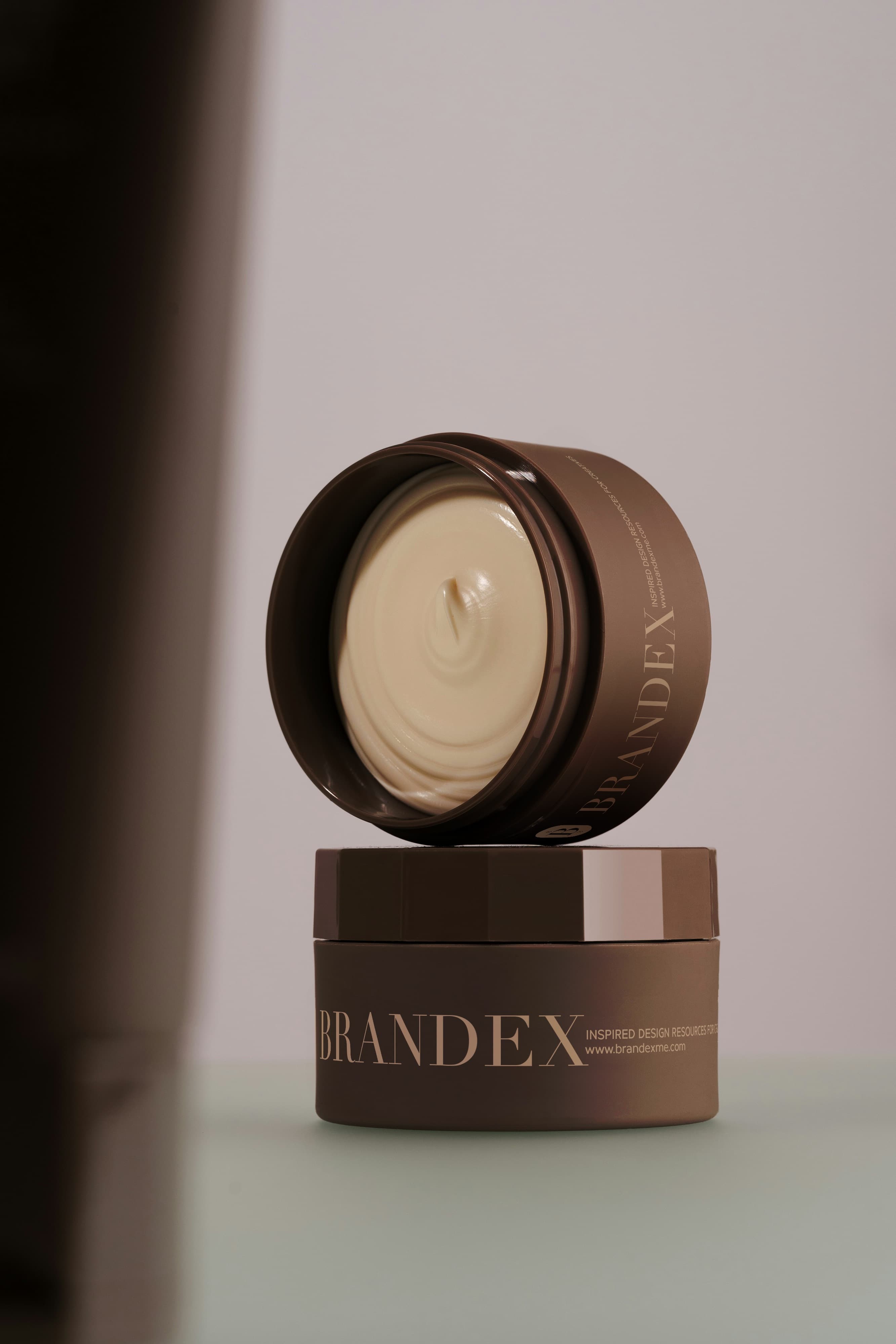 Elegant brown cosmetic jar mockup