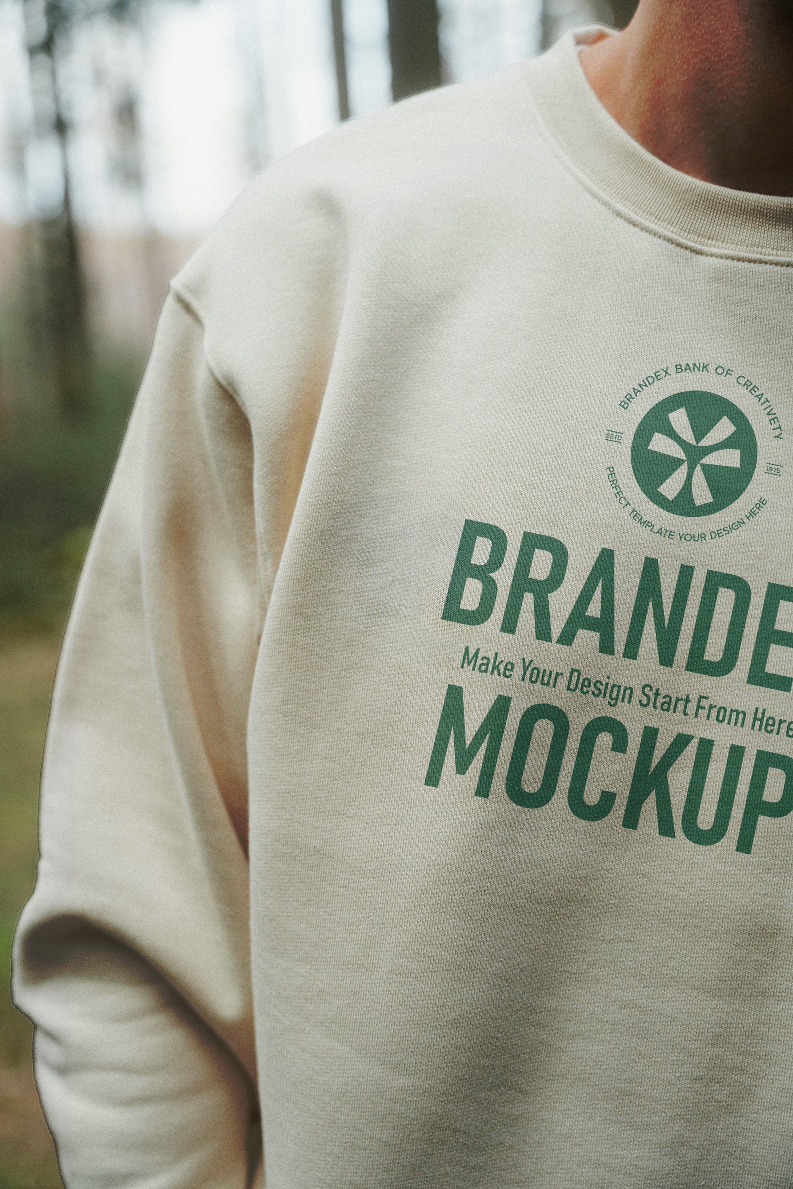 Beige sweatshirt outdoor mockup