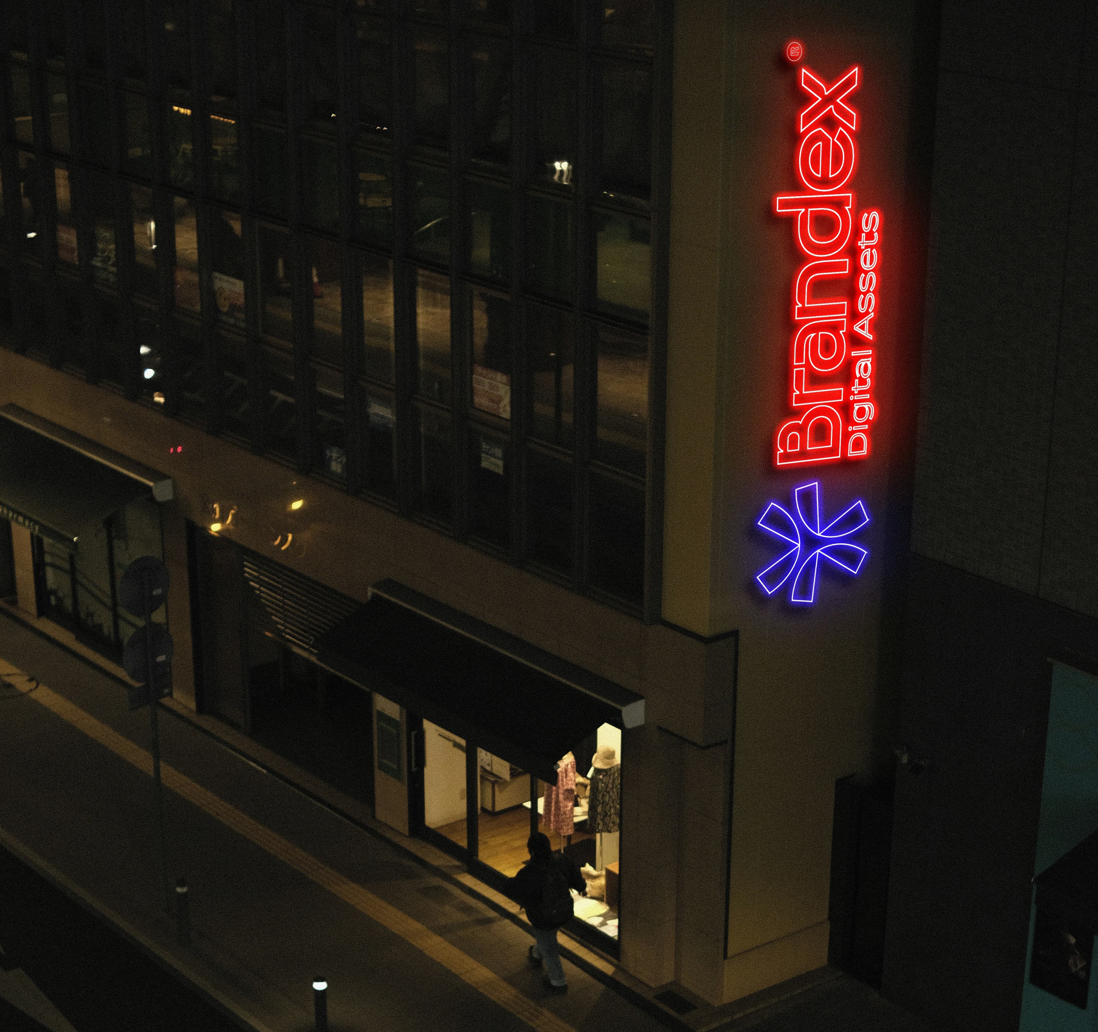 Vertical neon building sign mockup