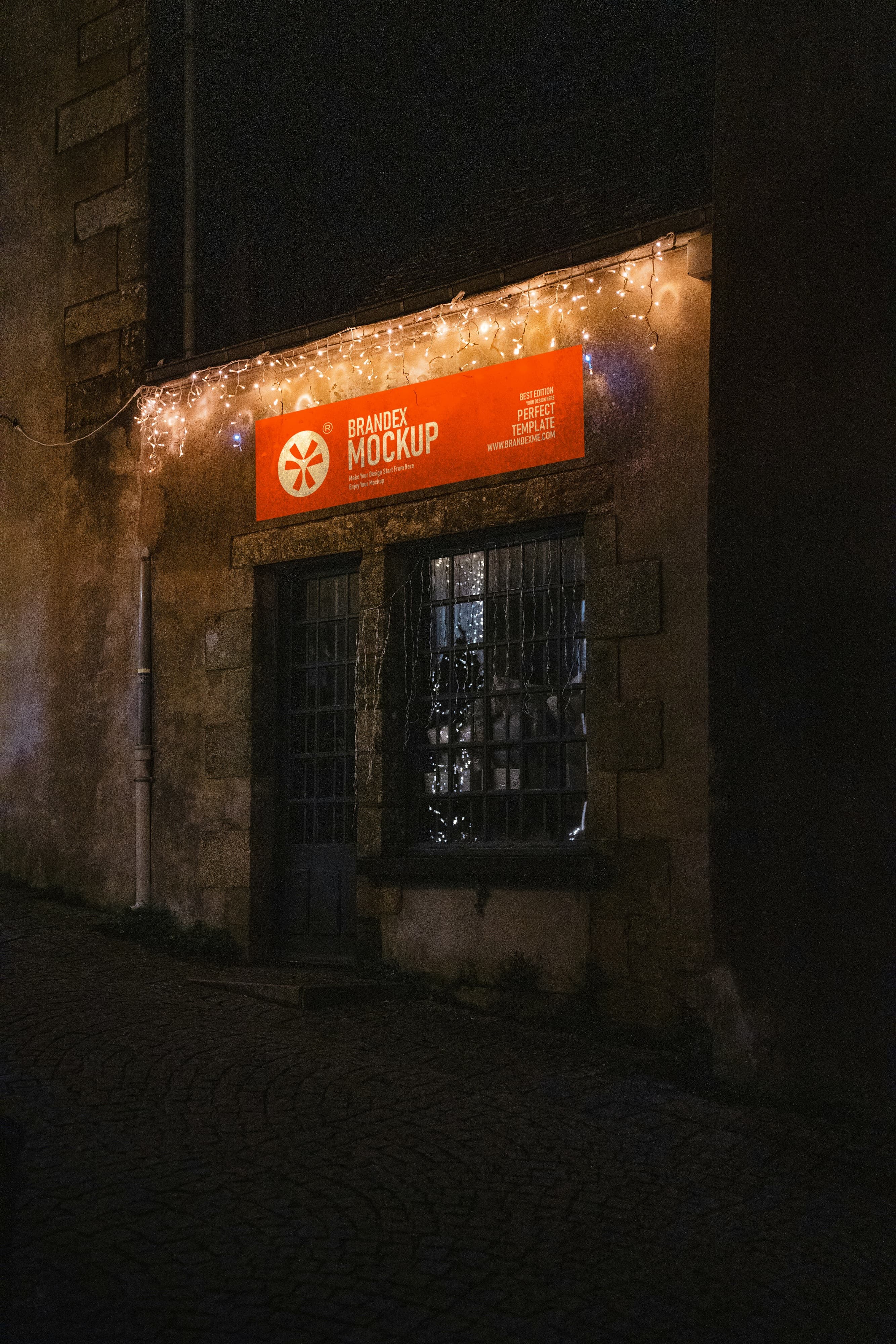 Rustic evening storefront sign mockup