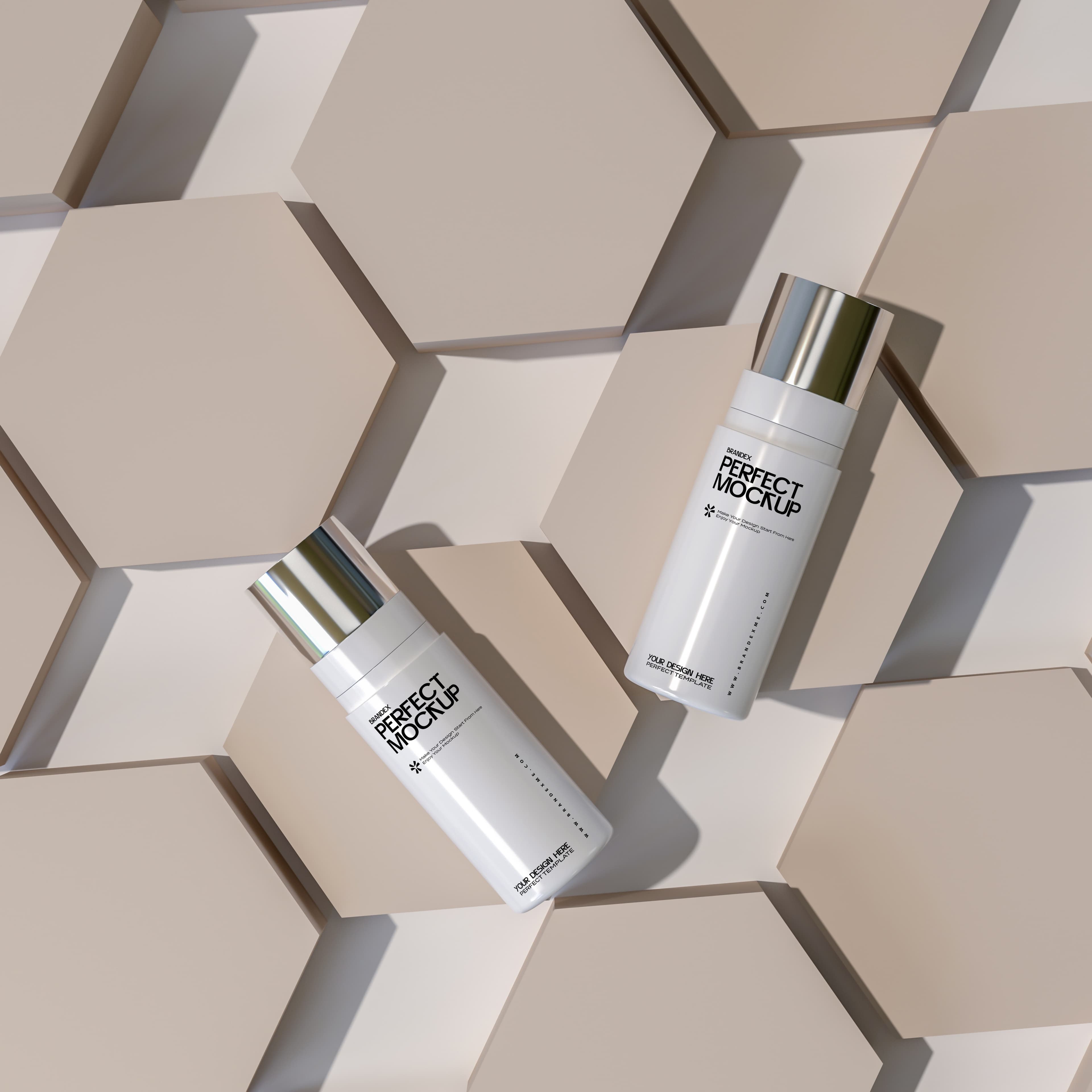 Cosmetic with hexagonal background mockup