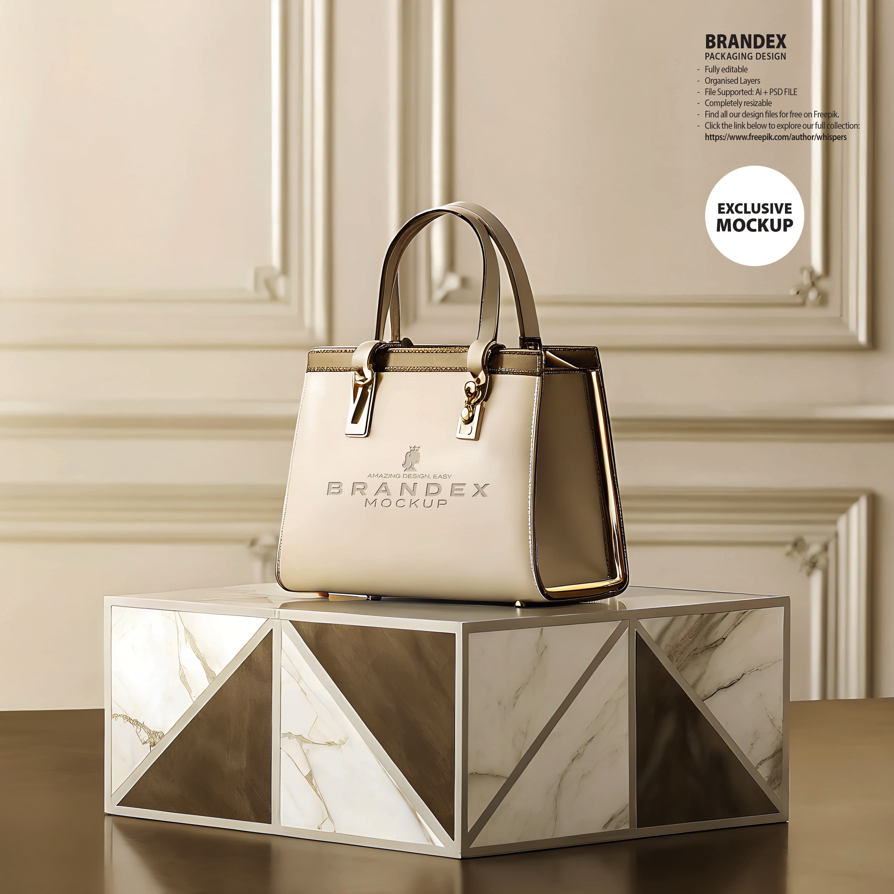 Luxury beige handbag mockup