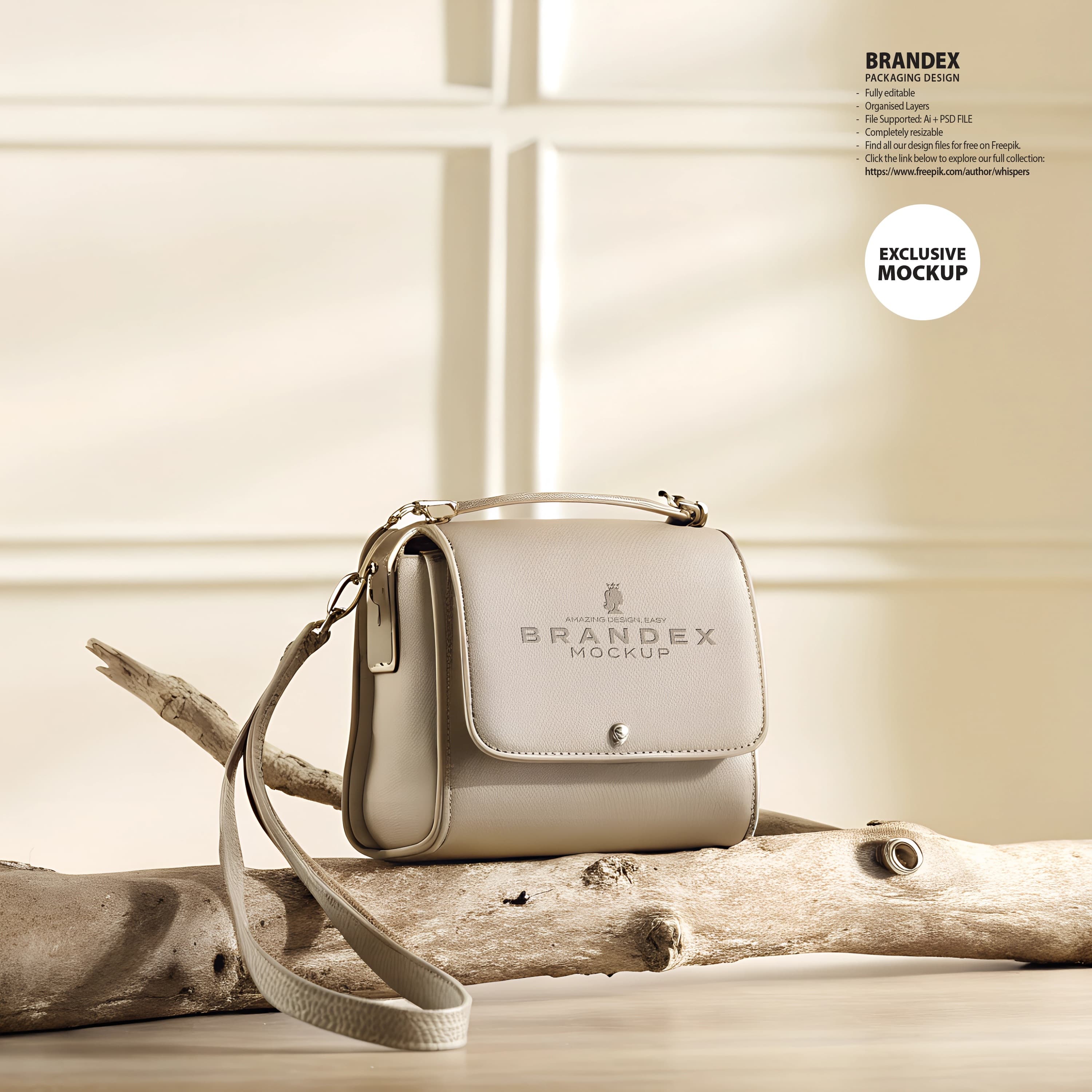 Beige leather handbag mockup
