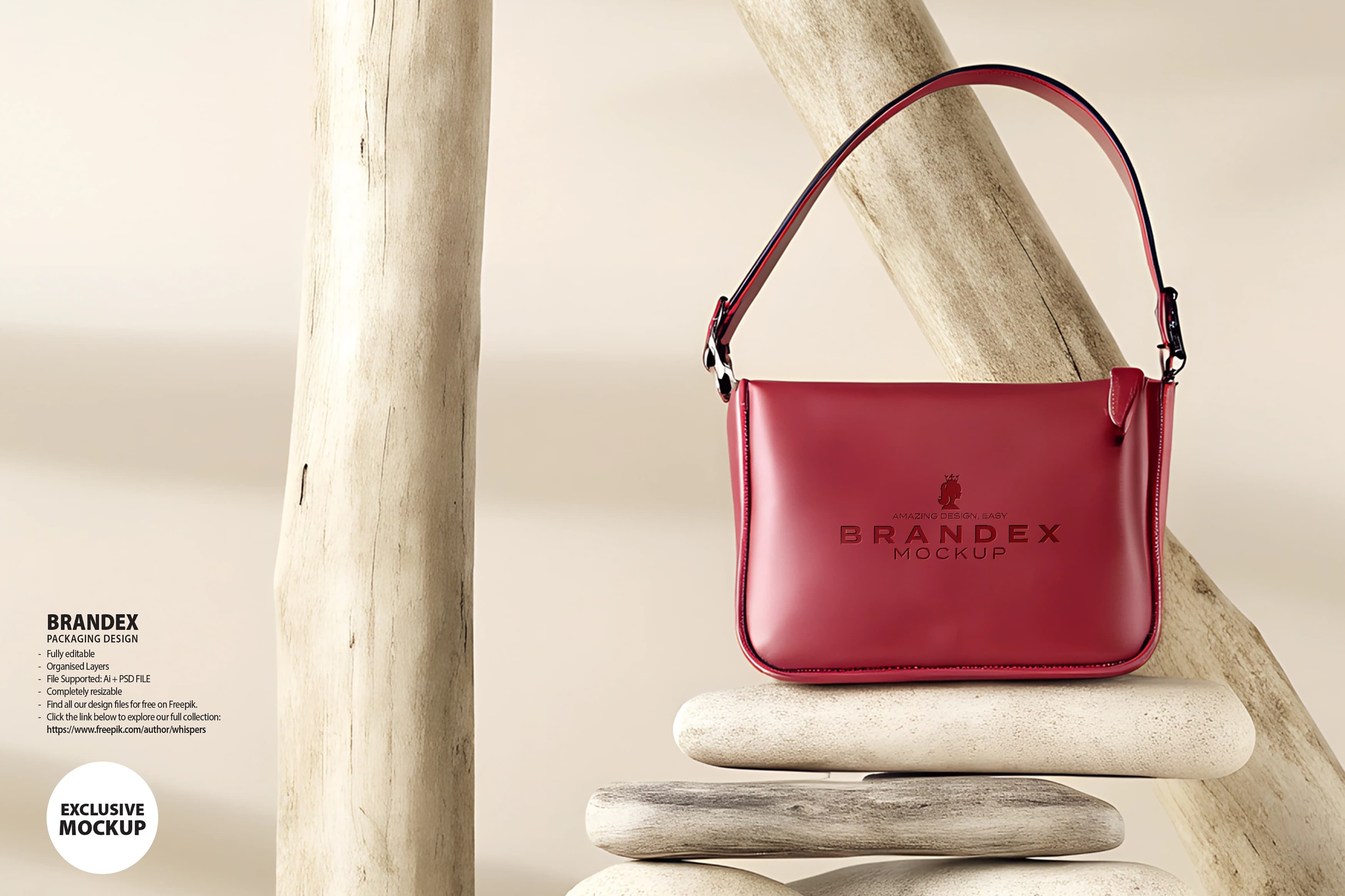 Red leather handbag mockup