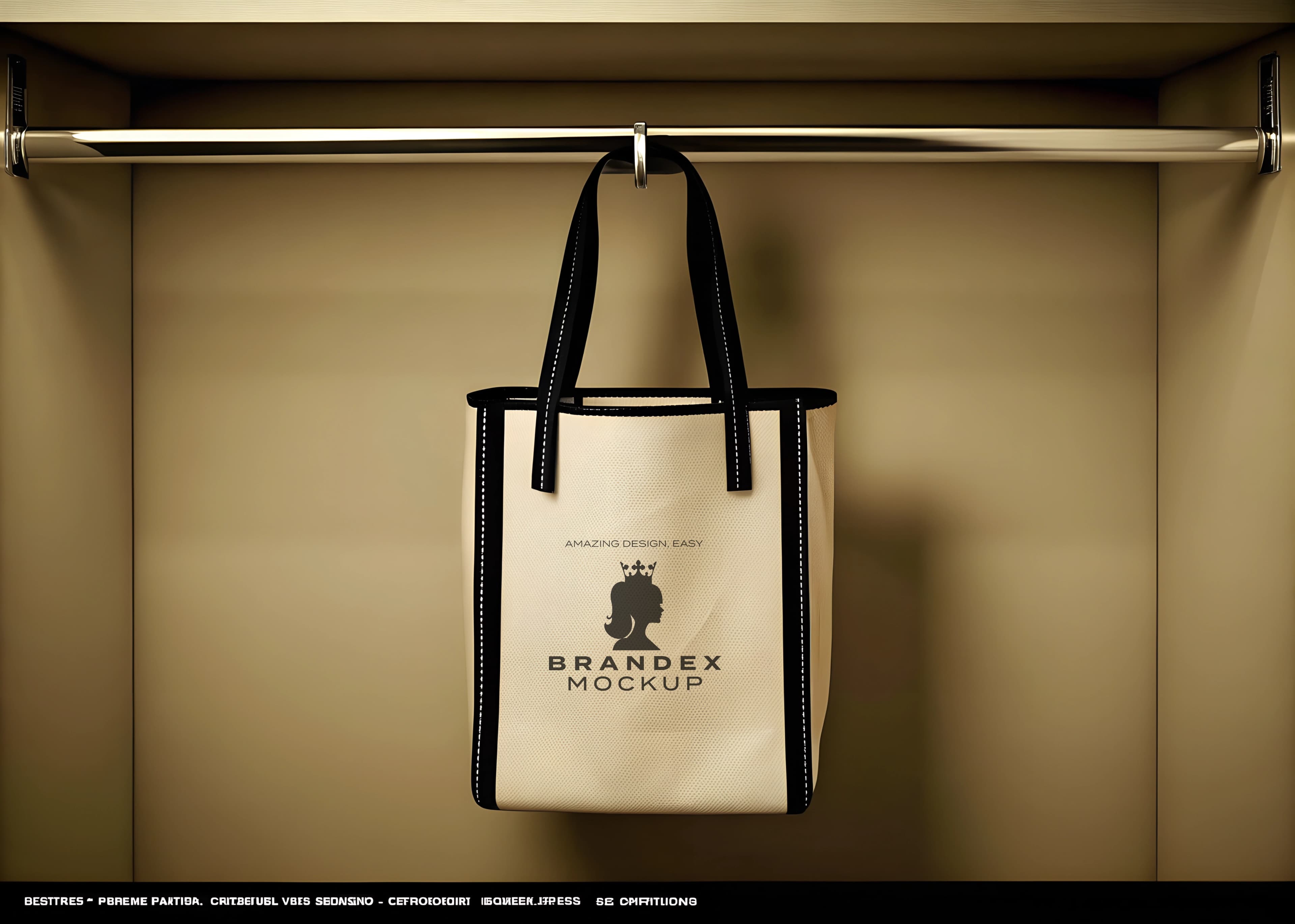 Hanging beige tote bag mockup