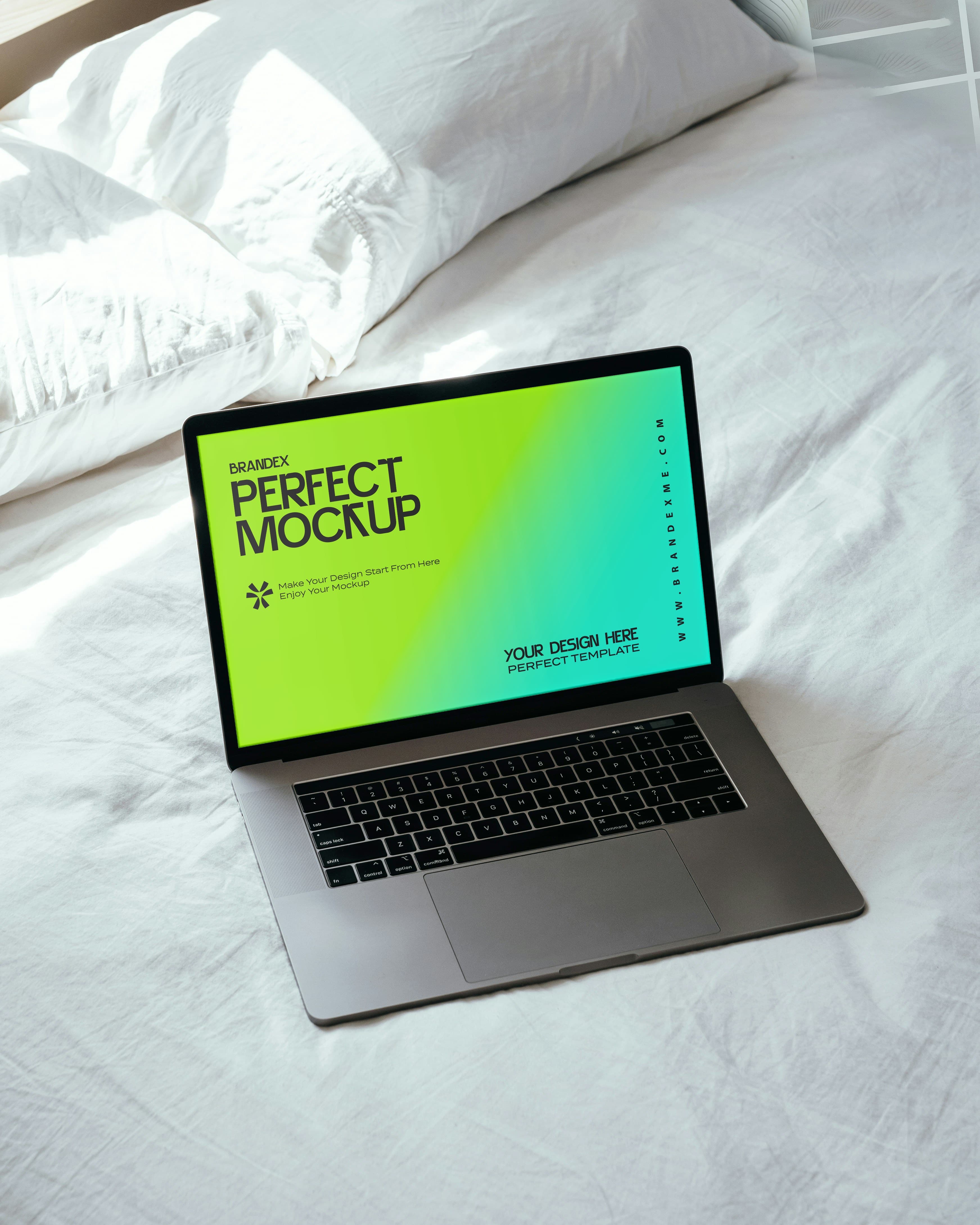 Laptop screen on bed mockup