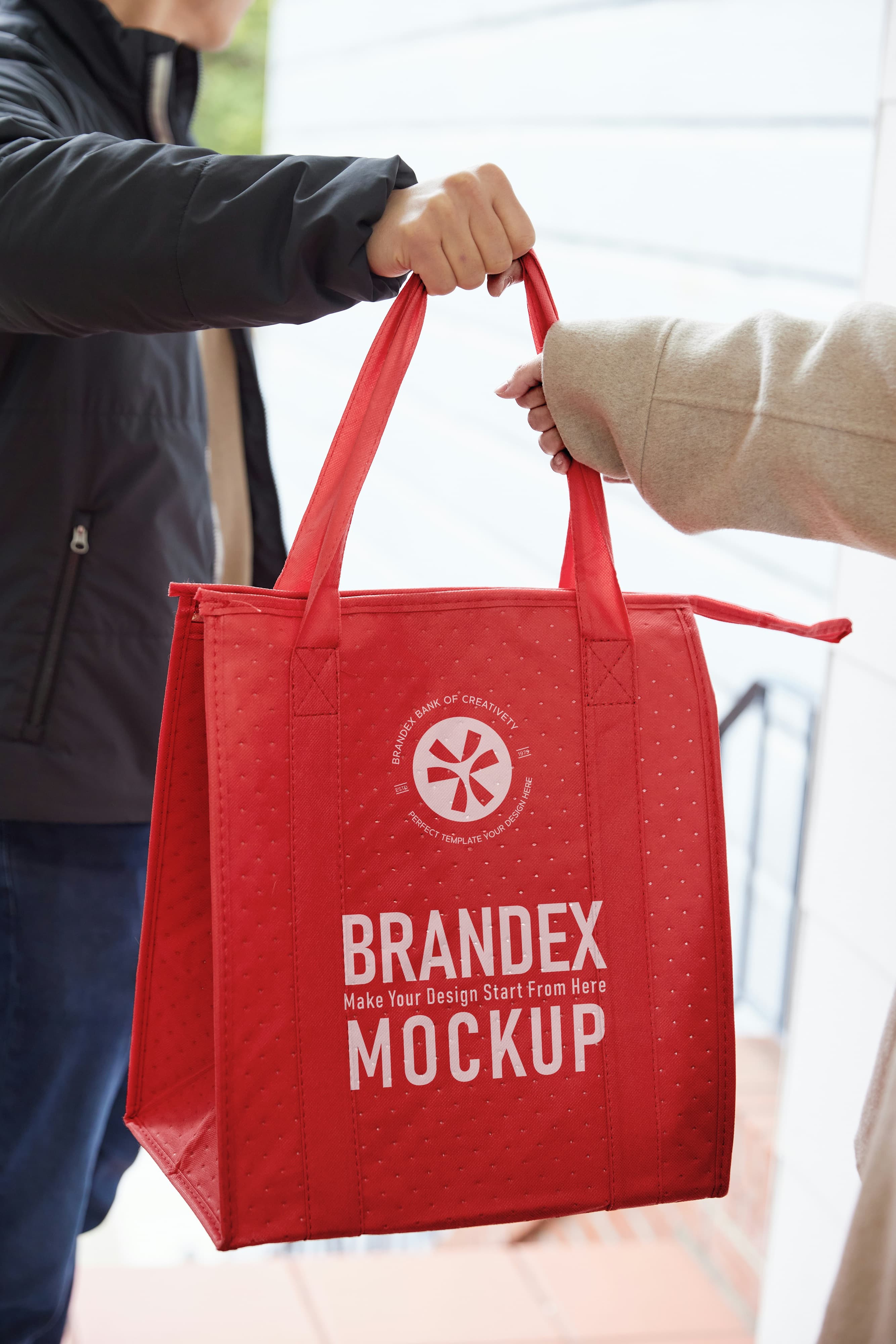 Red insulated tote bag mockup