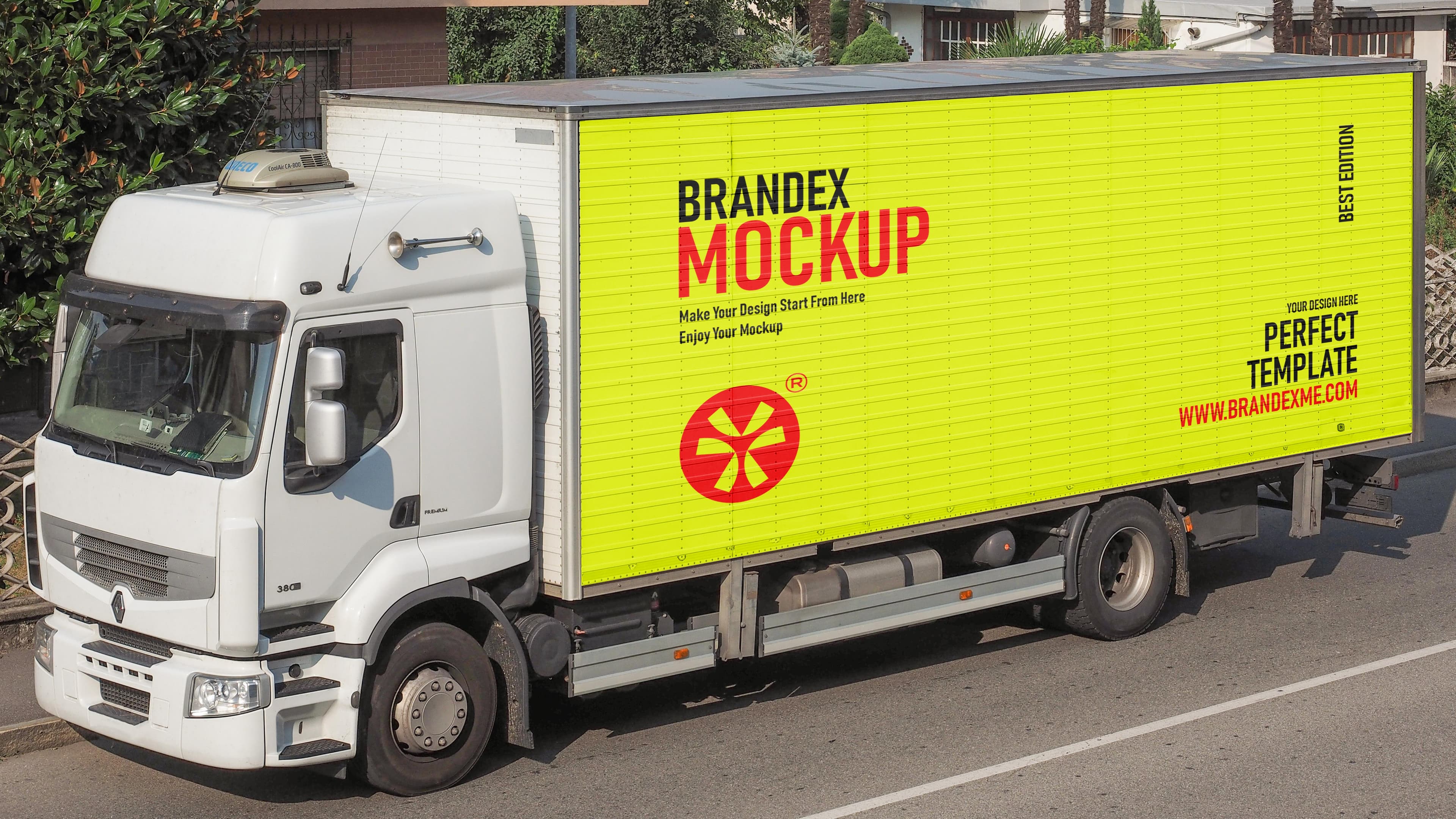 Side view delivery truck advertisement mockup