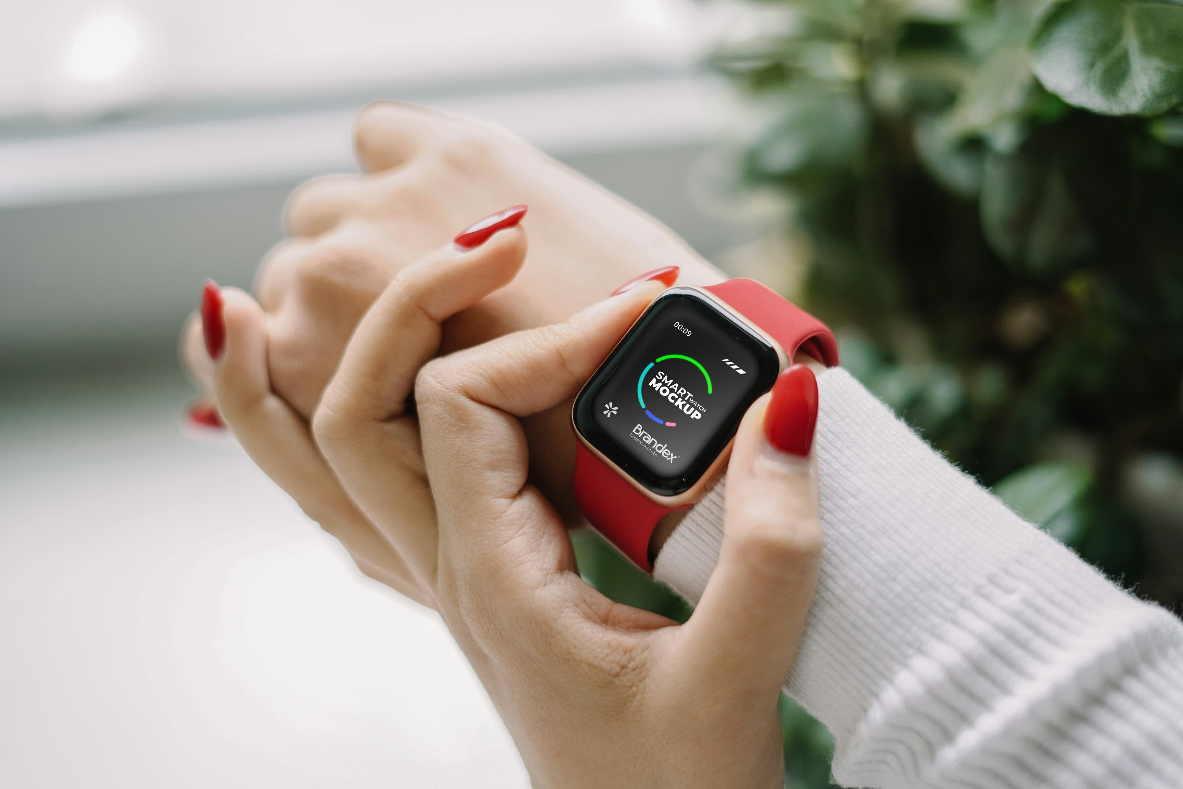 Smartwatch with red band mockup